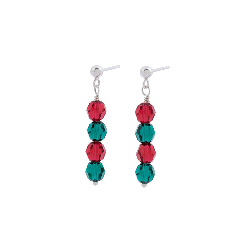 Scarlet and Emerald Crystal Earrings in Sterling Silver
