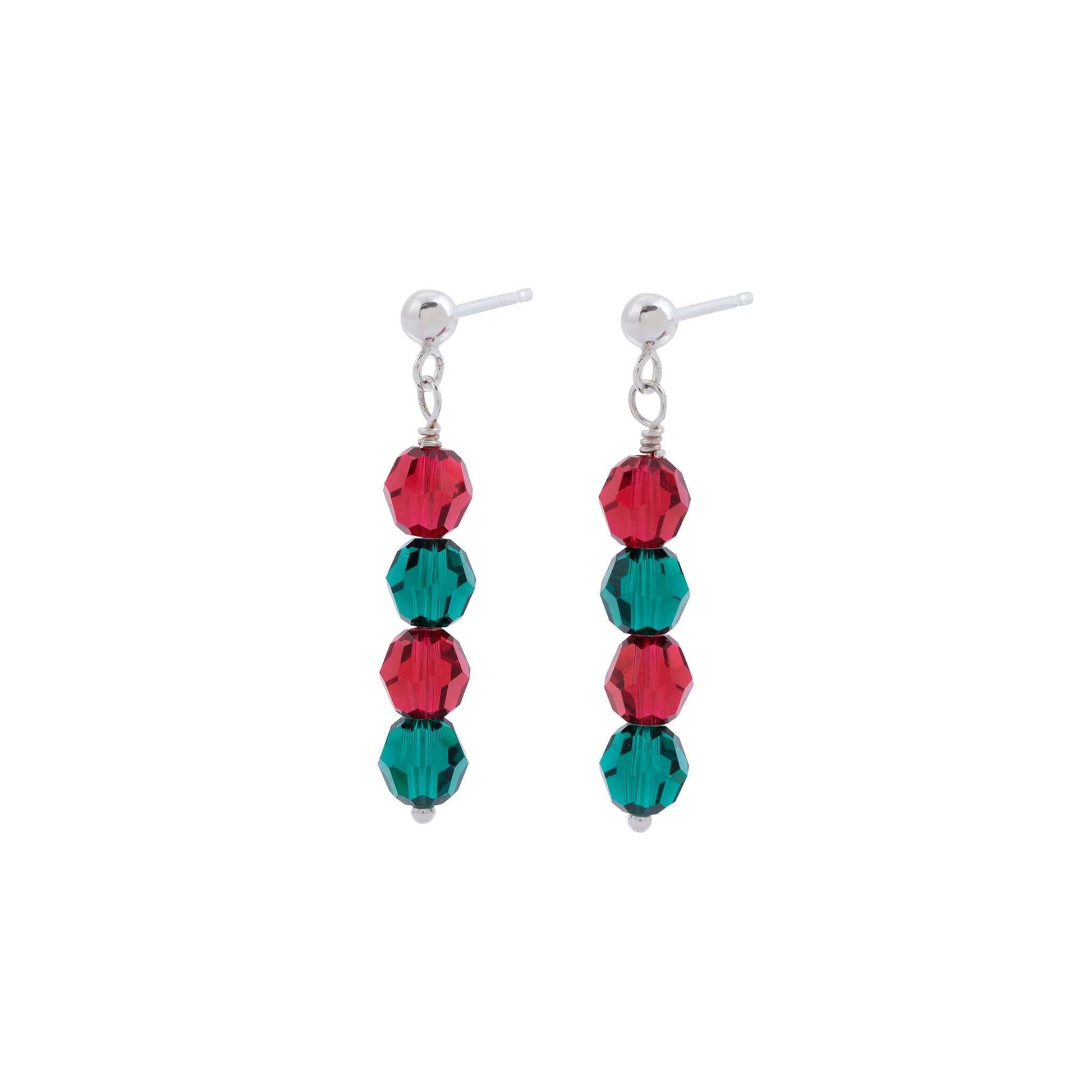Scarlet and Emerald Crystal Earrings in Sterling Silver