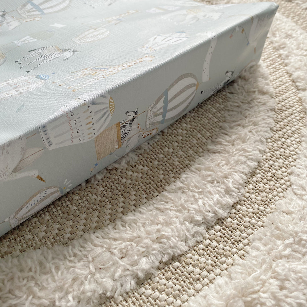 Anti-Roll Wedge Baby Changing Mat - Blue Hot Air Balloons Print