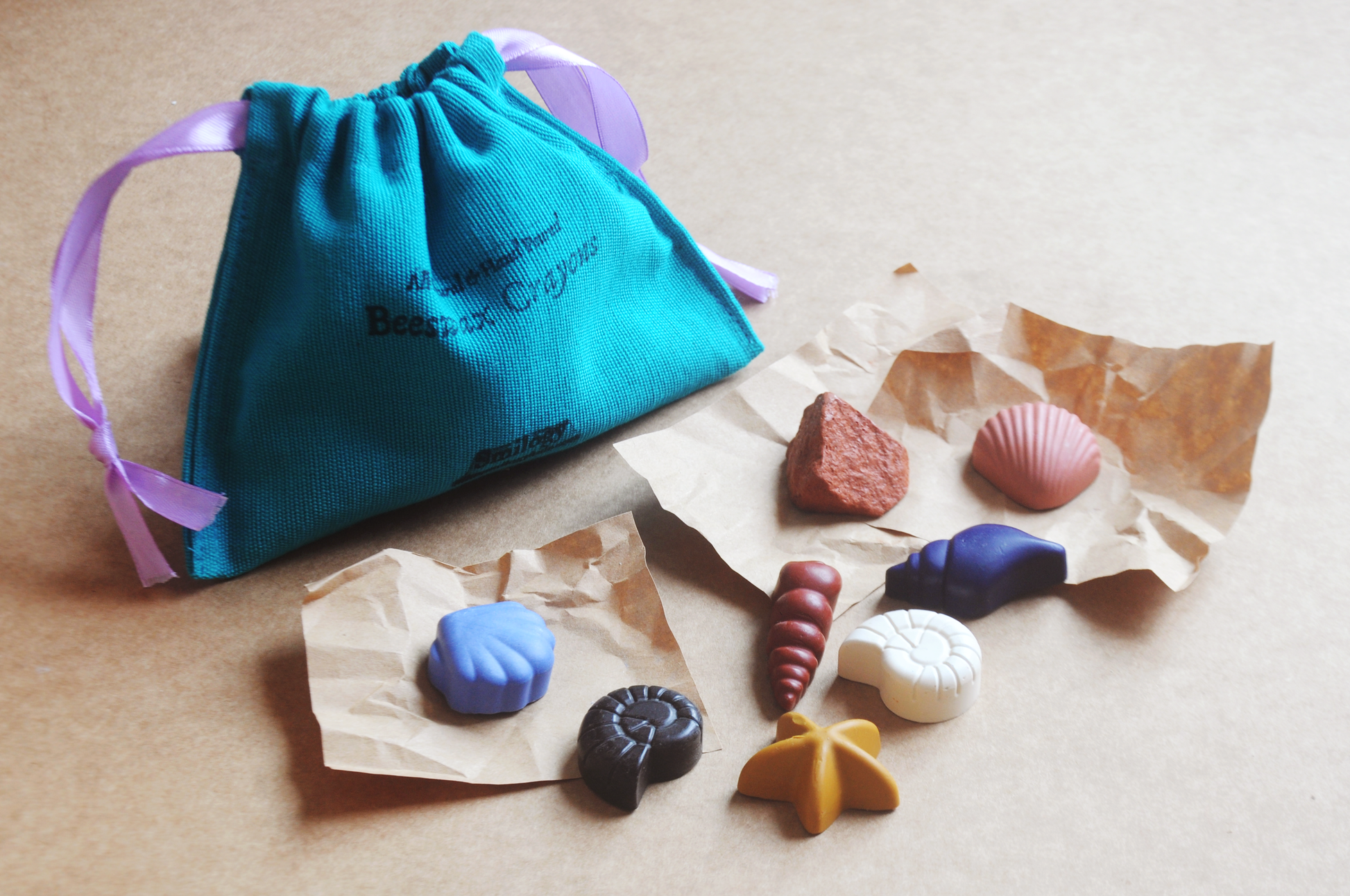 Ocean Shells Natural Beeswax Seashell Crayons in Handloom Cotton Sack