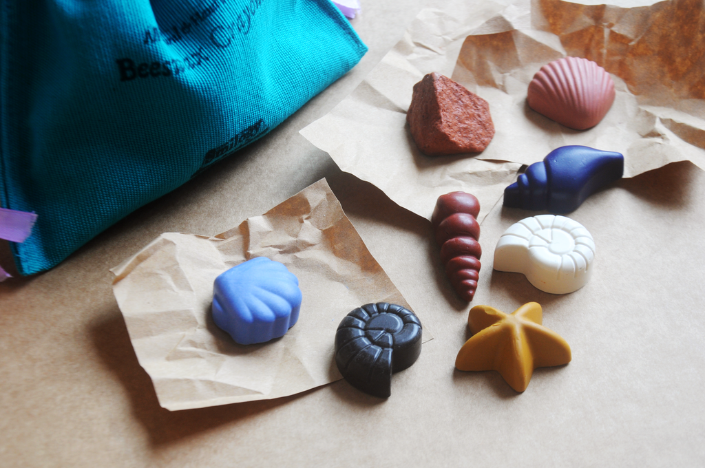 Ocean Shells Natural Beeswax Seashell Crayons in Handloom Cotton Sack