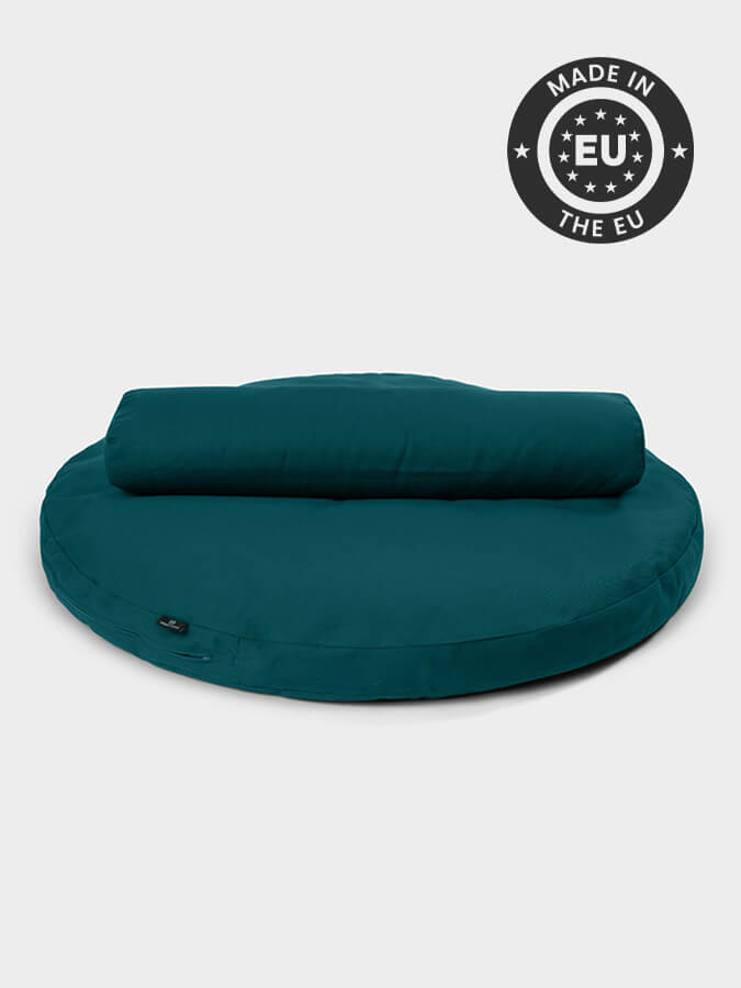 Round Organic Zabuton Meditation Cushion Kit with Buckwheat Bolster