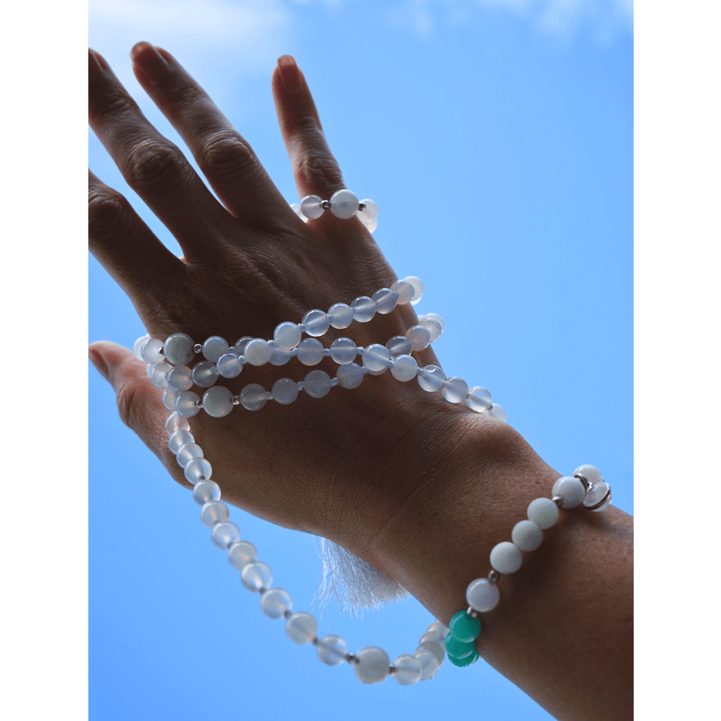 Moonstone Crystal Mala Necklace with 108 Beads