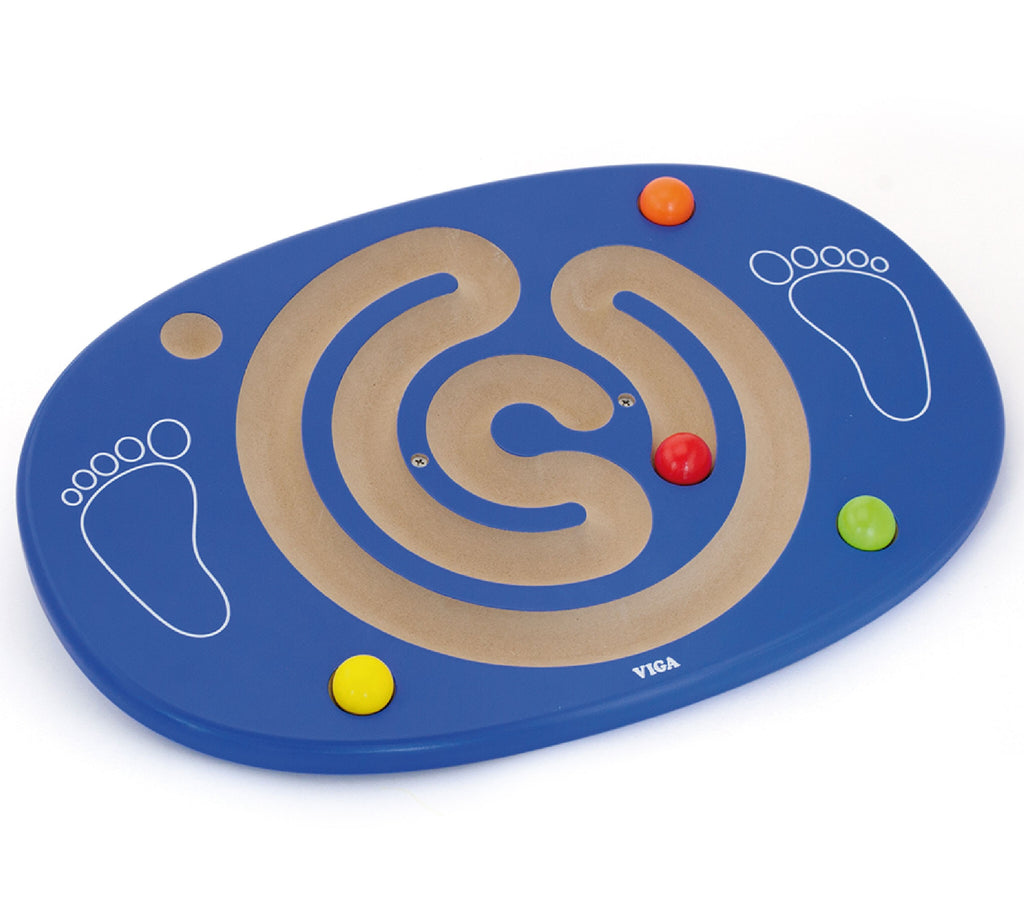 elegant wooden balance board with maze and colorful balls, perfect for developing motor skills in children