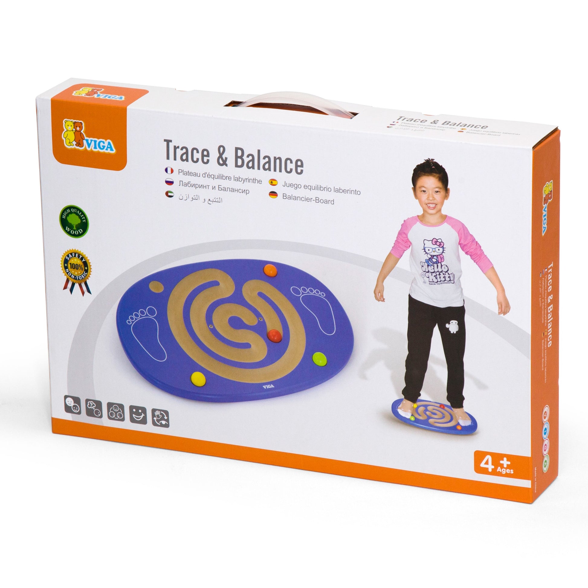 wooden balance board with maze path for kids, functional design for motor skill development, 4 colorful balls included