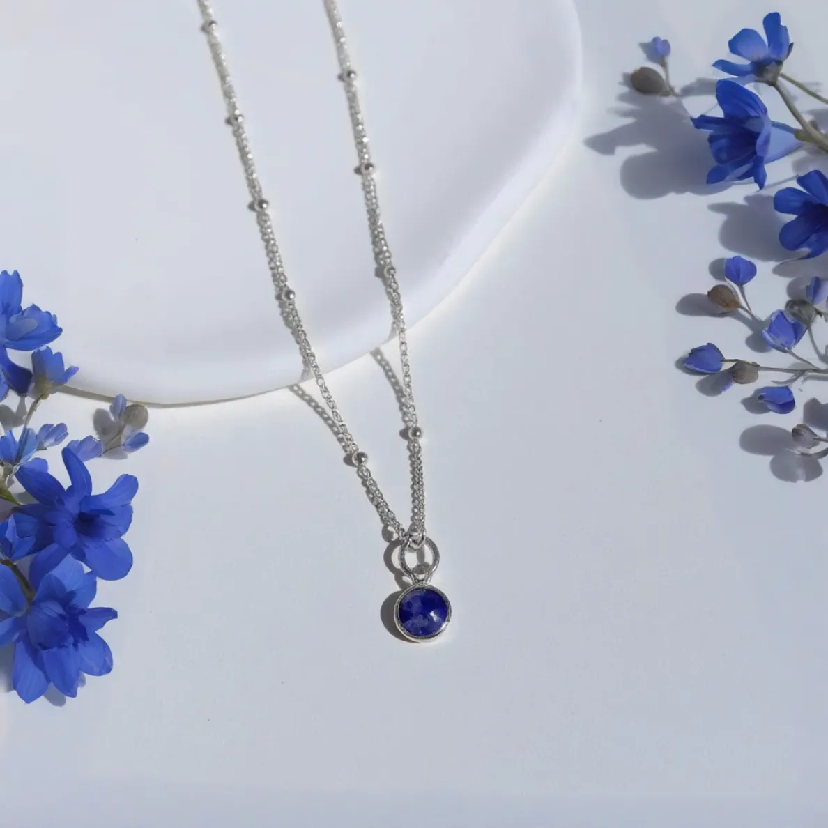 Sapphire Birthstone Necklace Sterling Silver