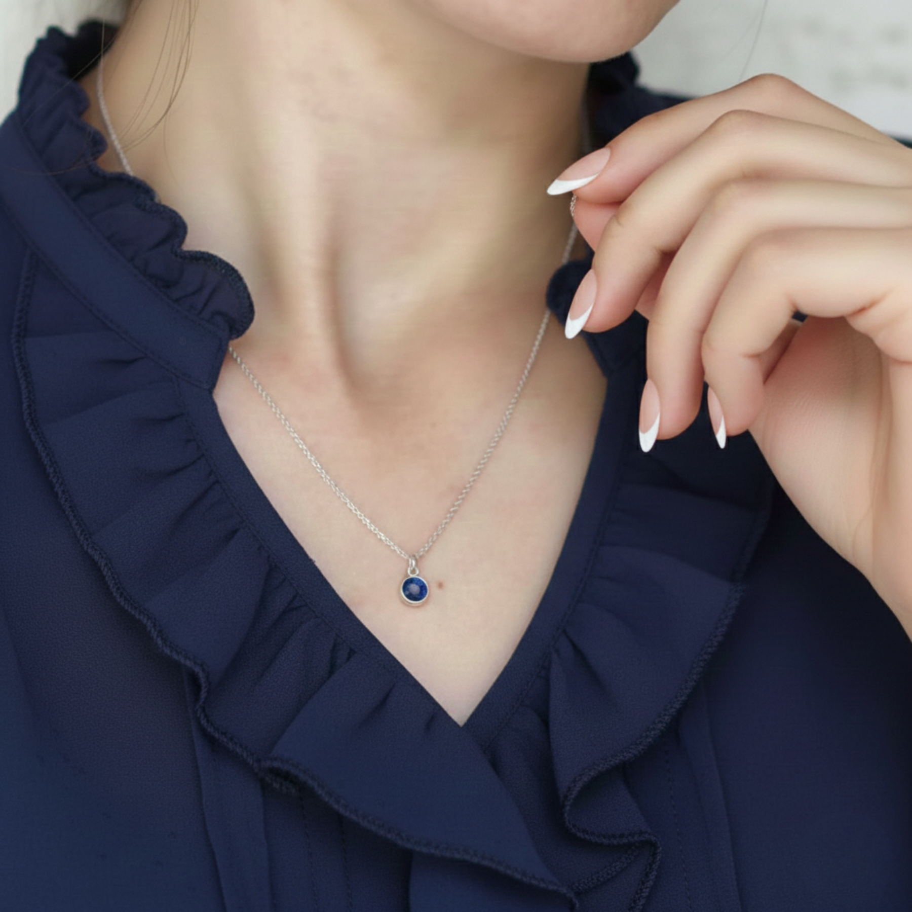 Sapphire Birthstone Necklace Sterling Silver