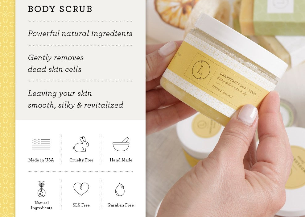 artisan shea butter and grapefruit scrub set with sea salt crystals and avocado oil