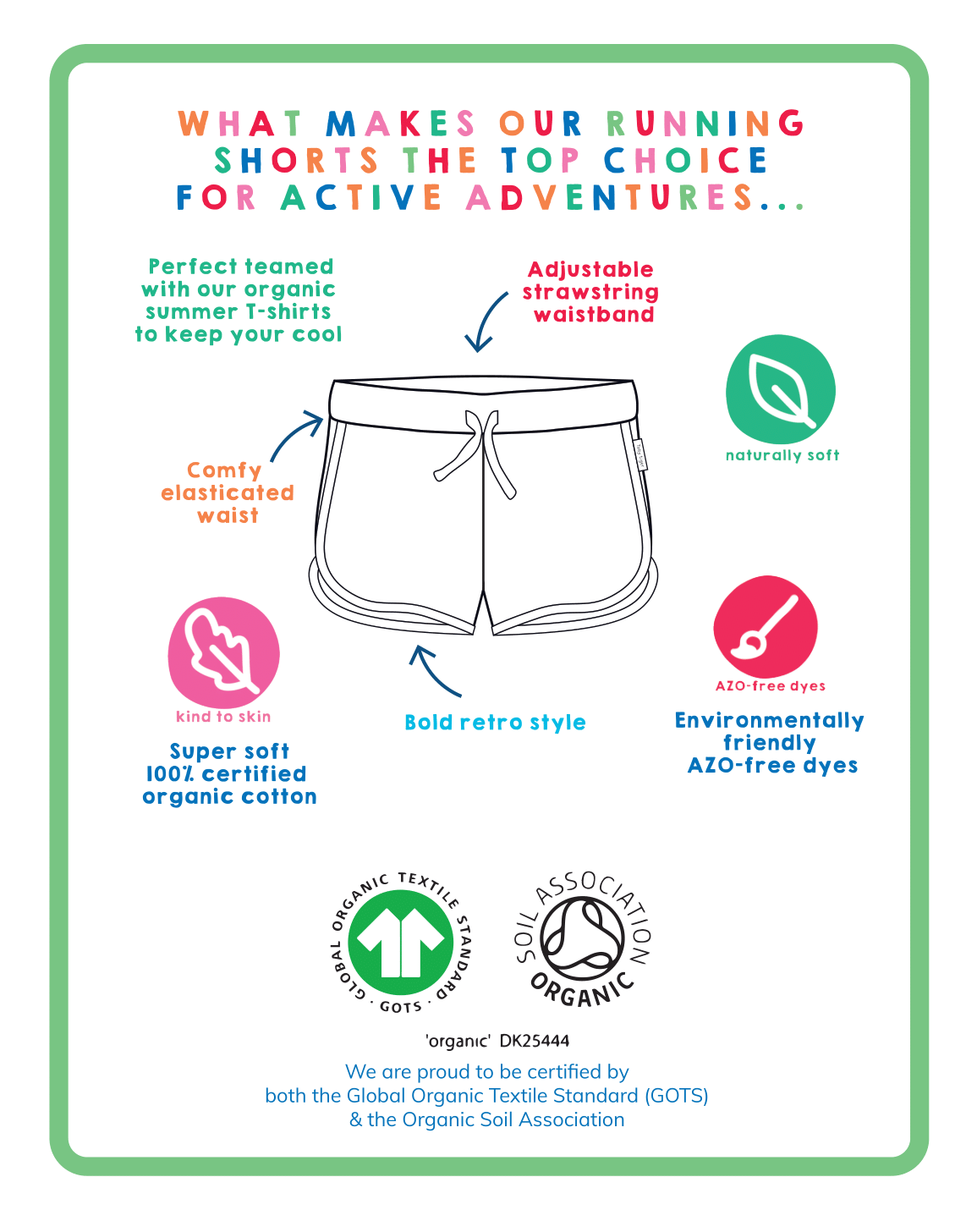 Organic Rainbow Applique Running Shorts for Kids