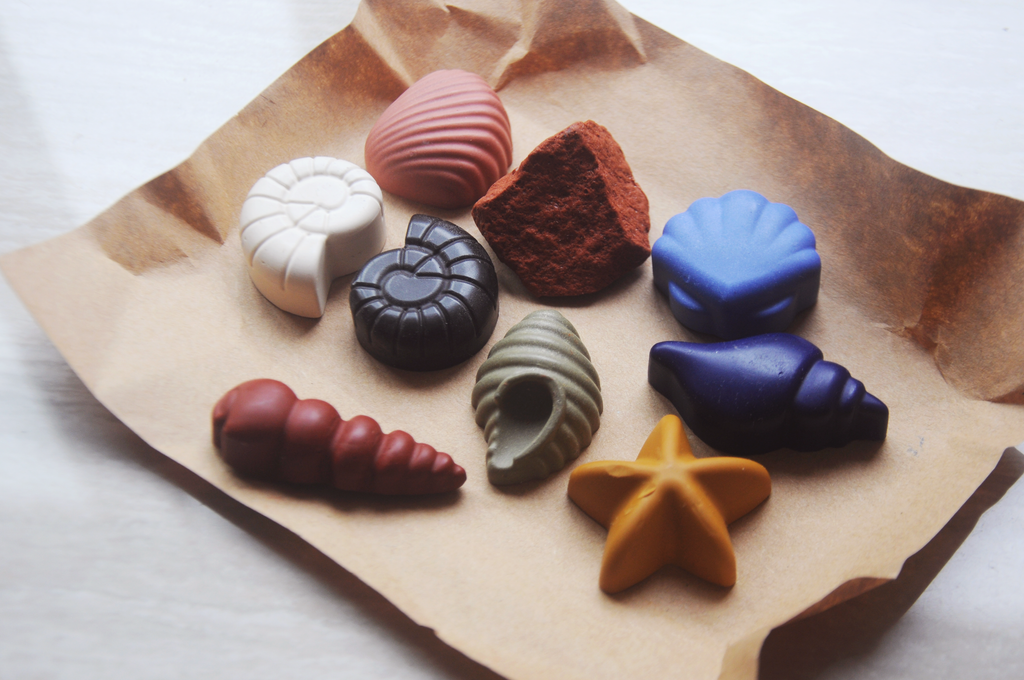 Ocean Shells Natural Beeswax Seashell Crayons in Handloom Cotton Sack