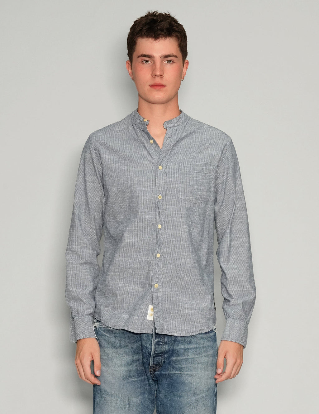 Party Back Granddad Collar Shirt in Grey