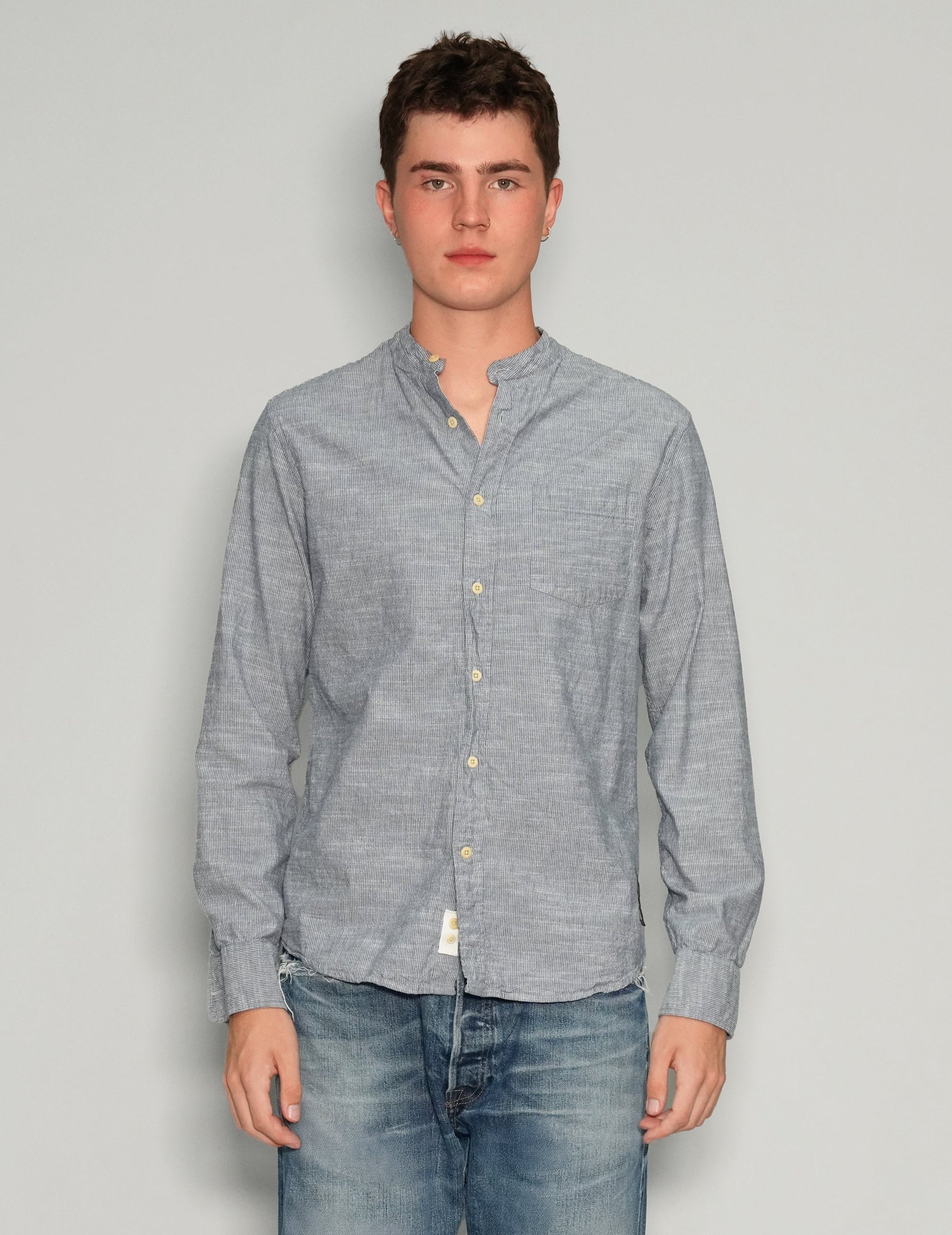 Party Back Granddad Collar Shirt in Grey