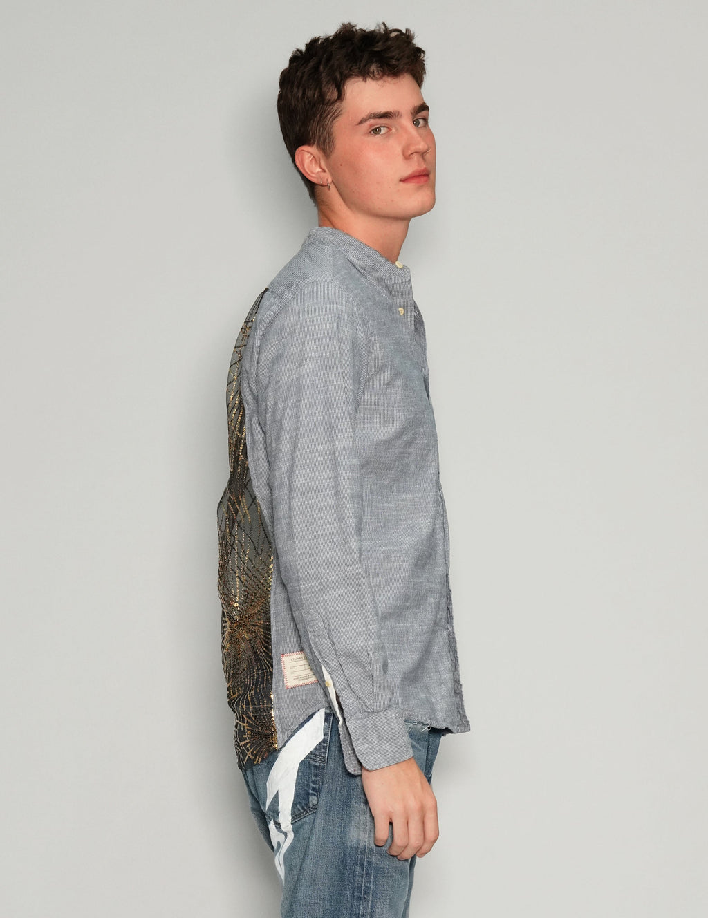 Party Back Granddad Collar Shirt in Grey