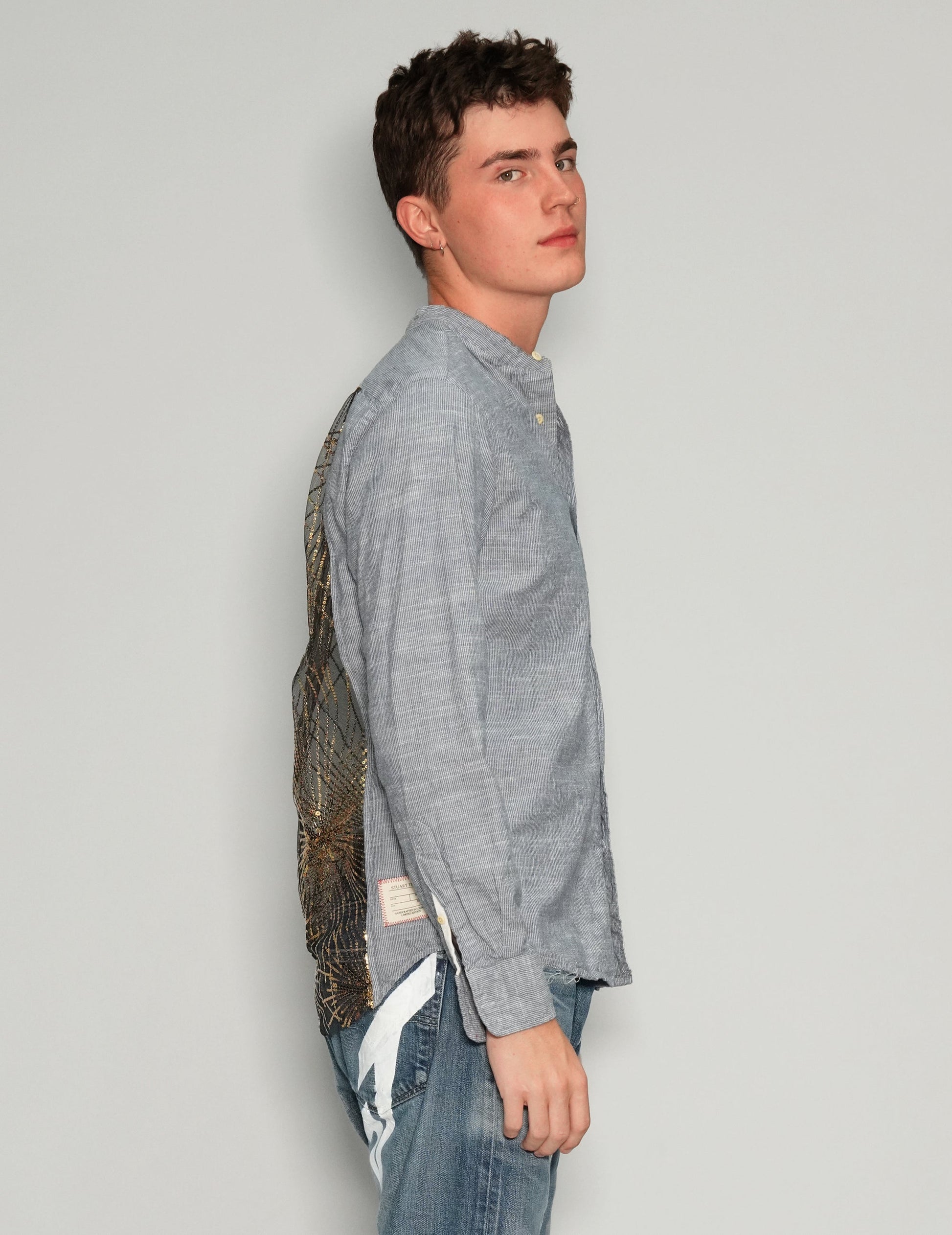 Party Back Granddad Collar Shirt in Grey