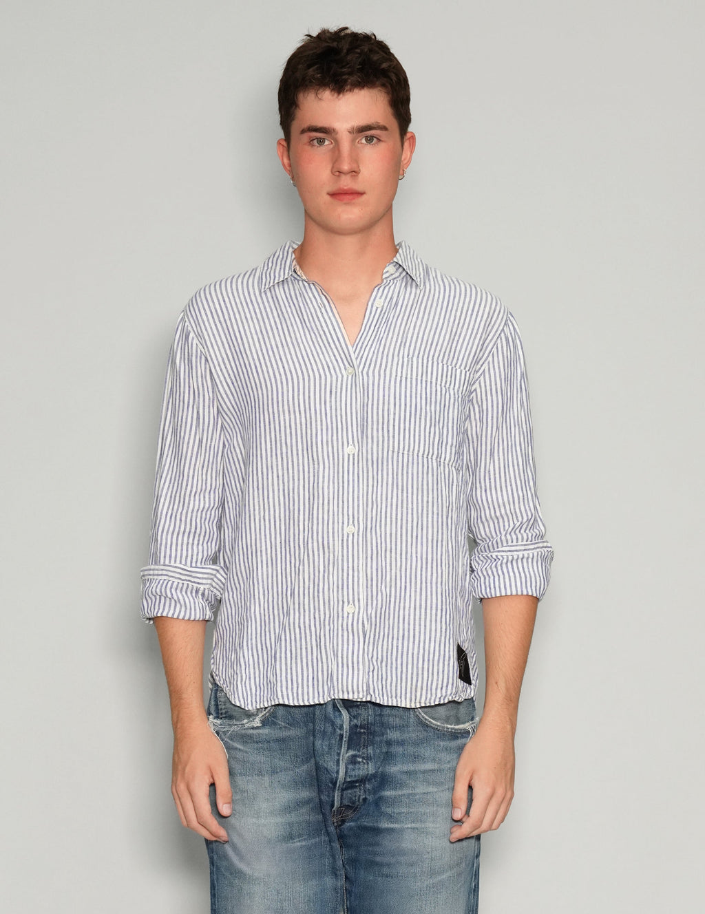 Striped Party Back Shirt in Linen