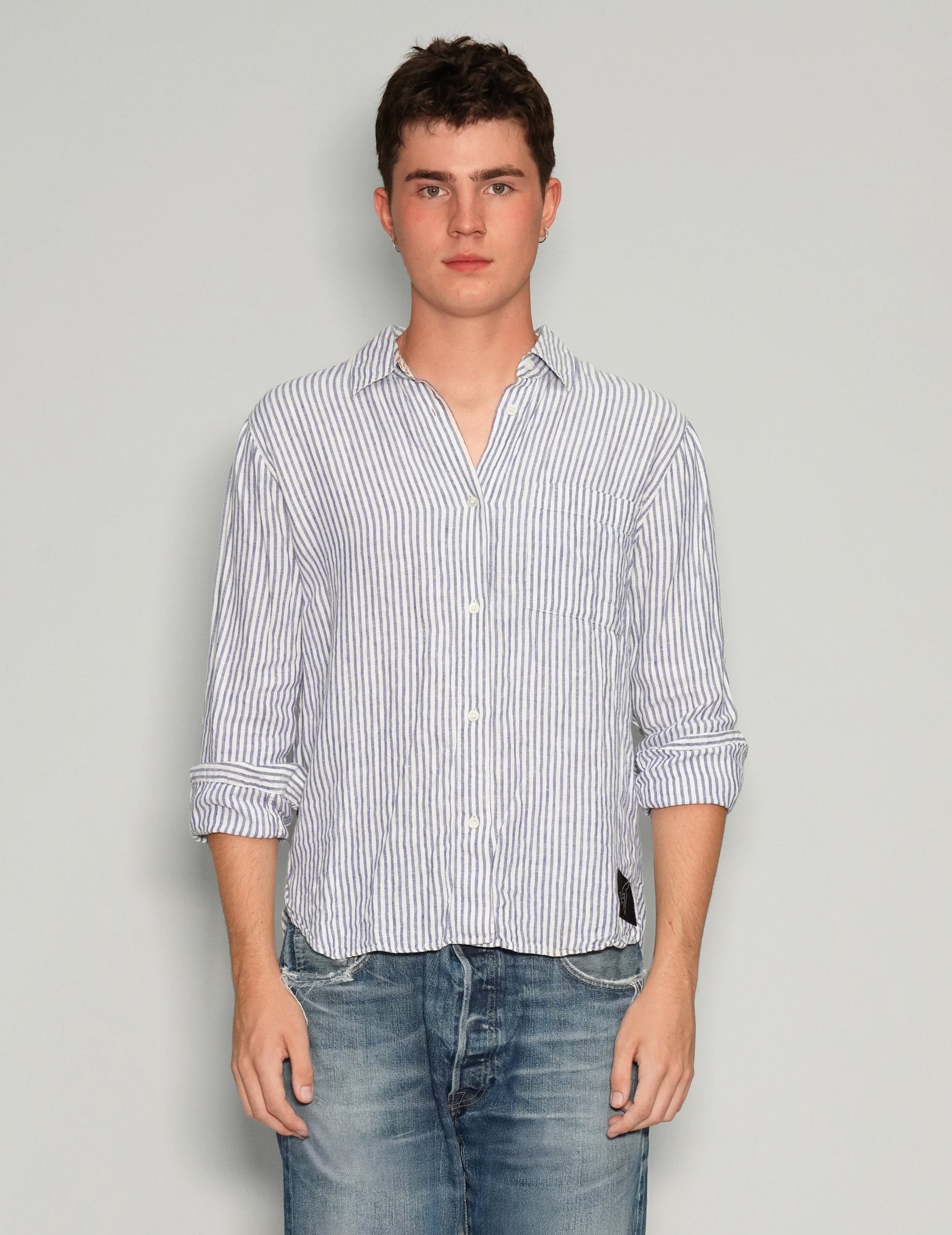 Striped Party Back Shirt in Linen