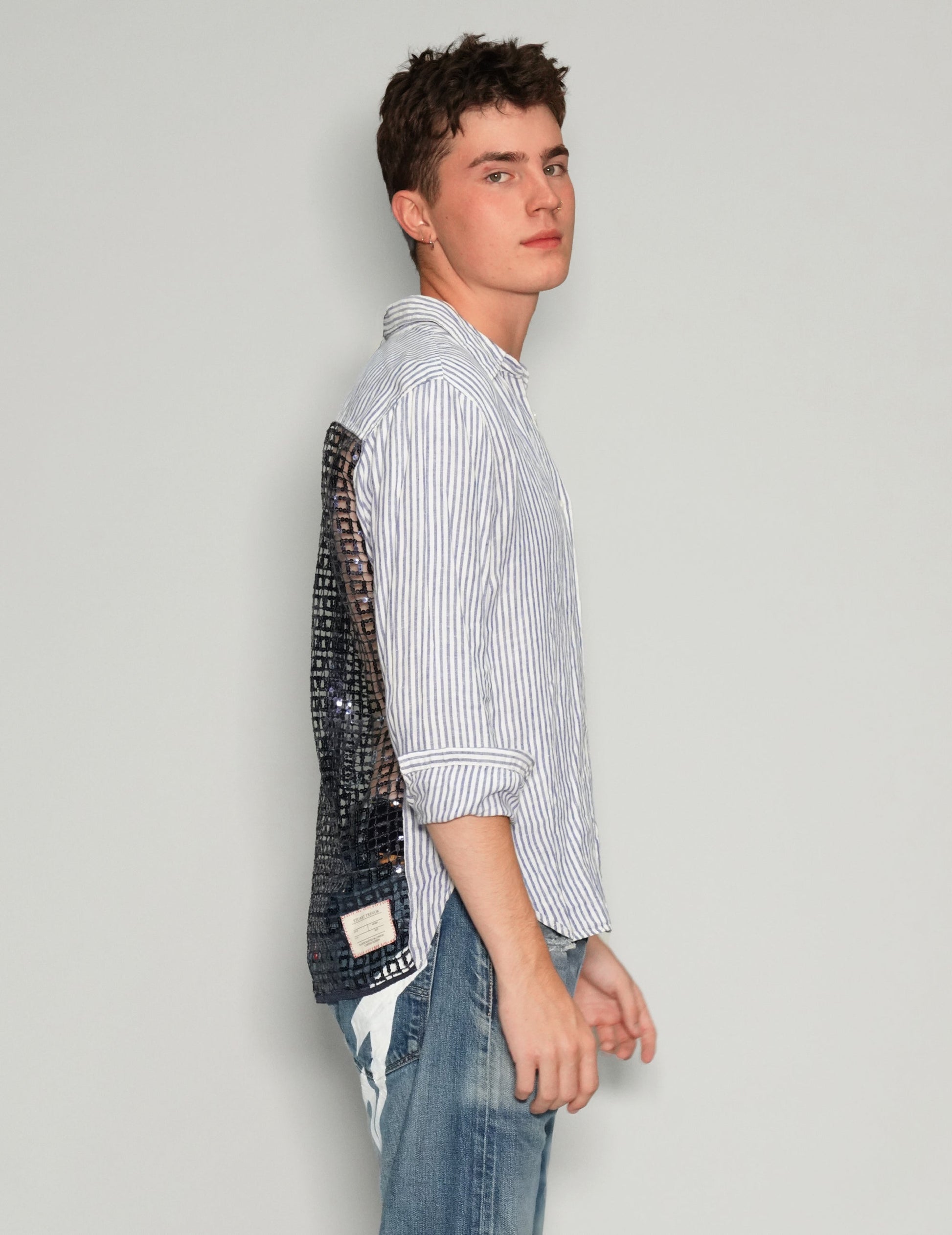 Striped Party Back Shirt in Linen