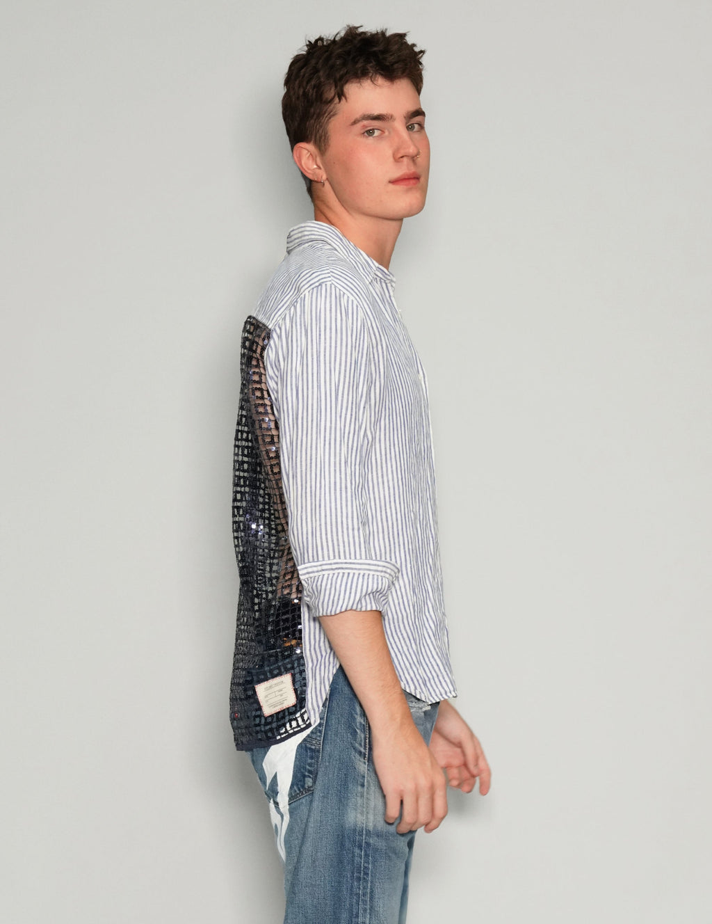 Striped Party Back Shirt in Linen