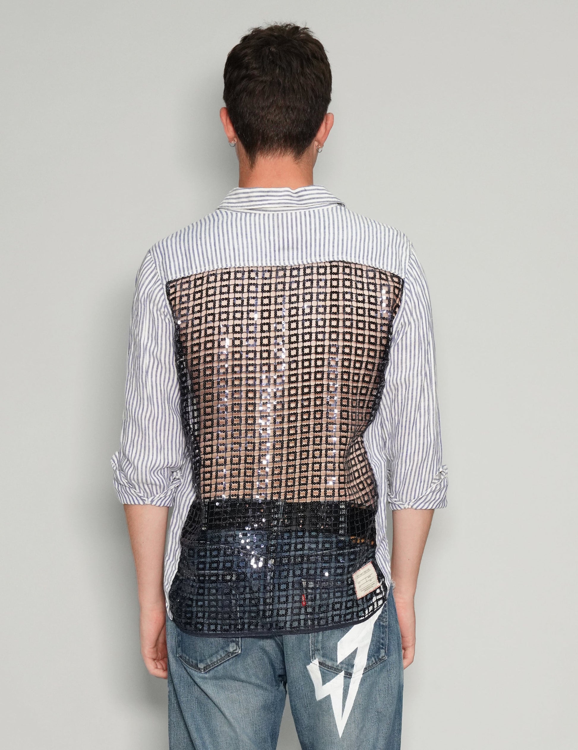 Striped Party Back Shirt in Linen