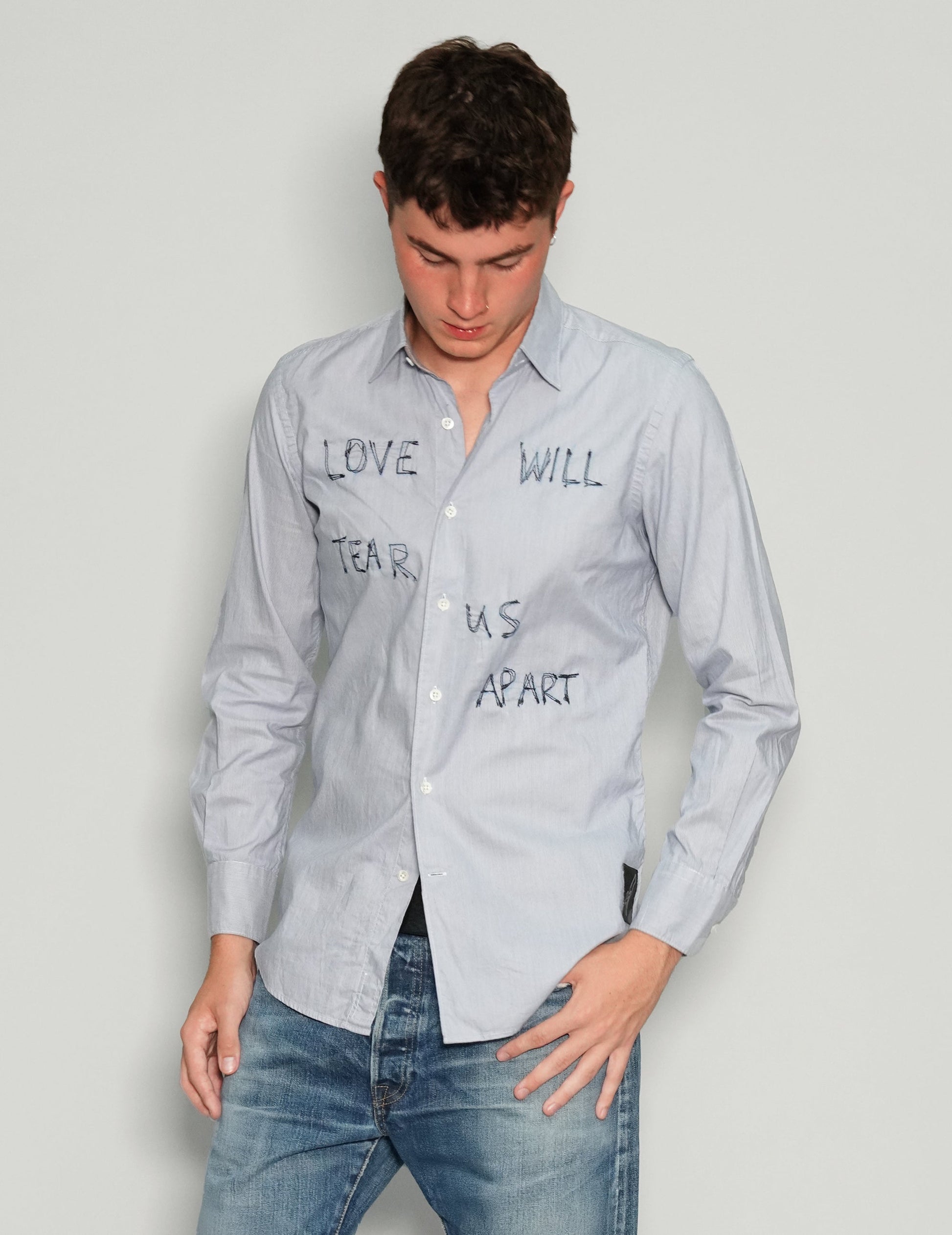 Love Will Tear Us Apart Light Blue Shirt