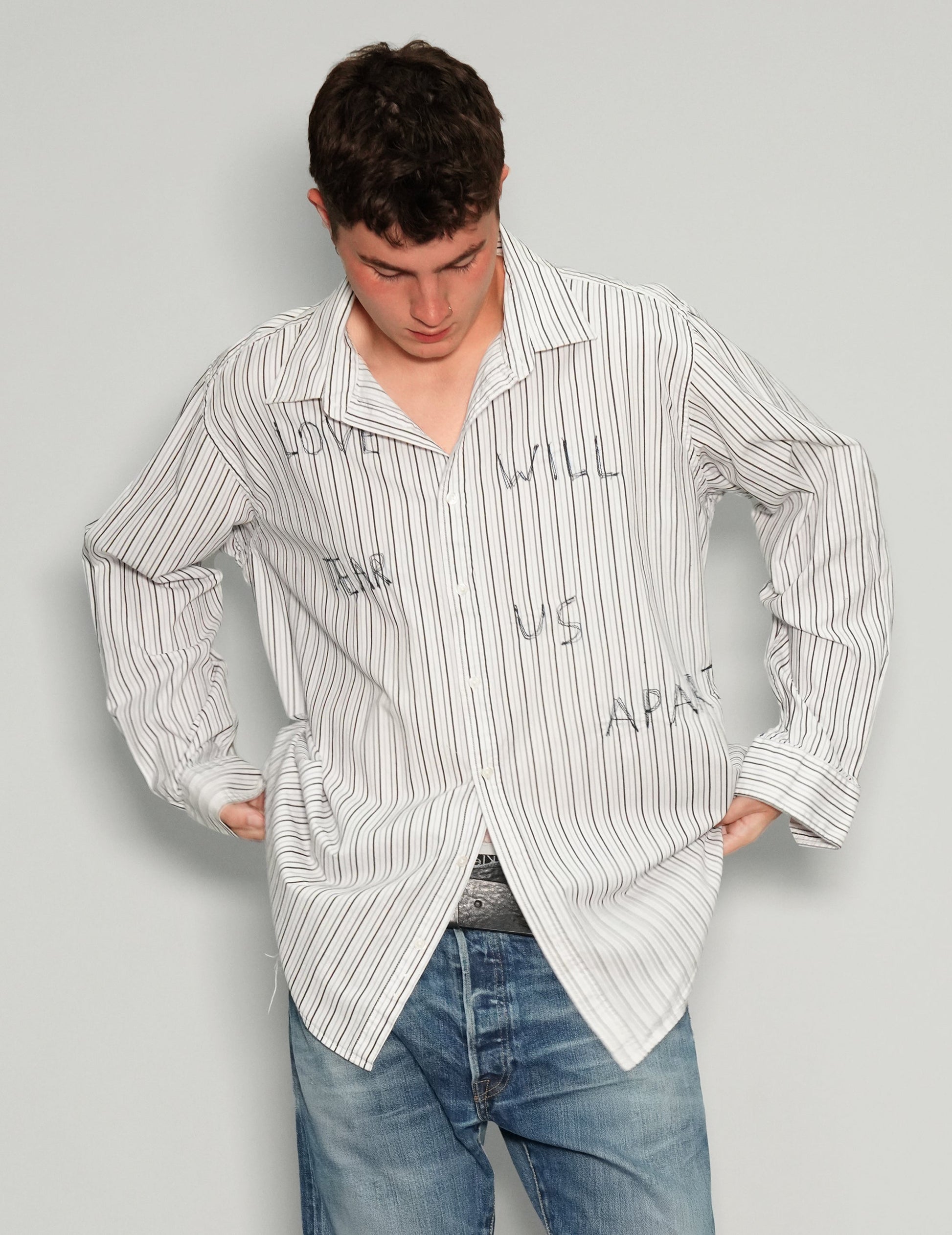 Love Will Tear Us Apart Dark Striped Shirt
