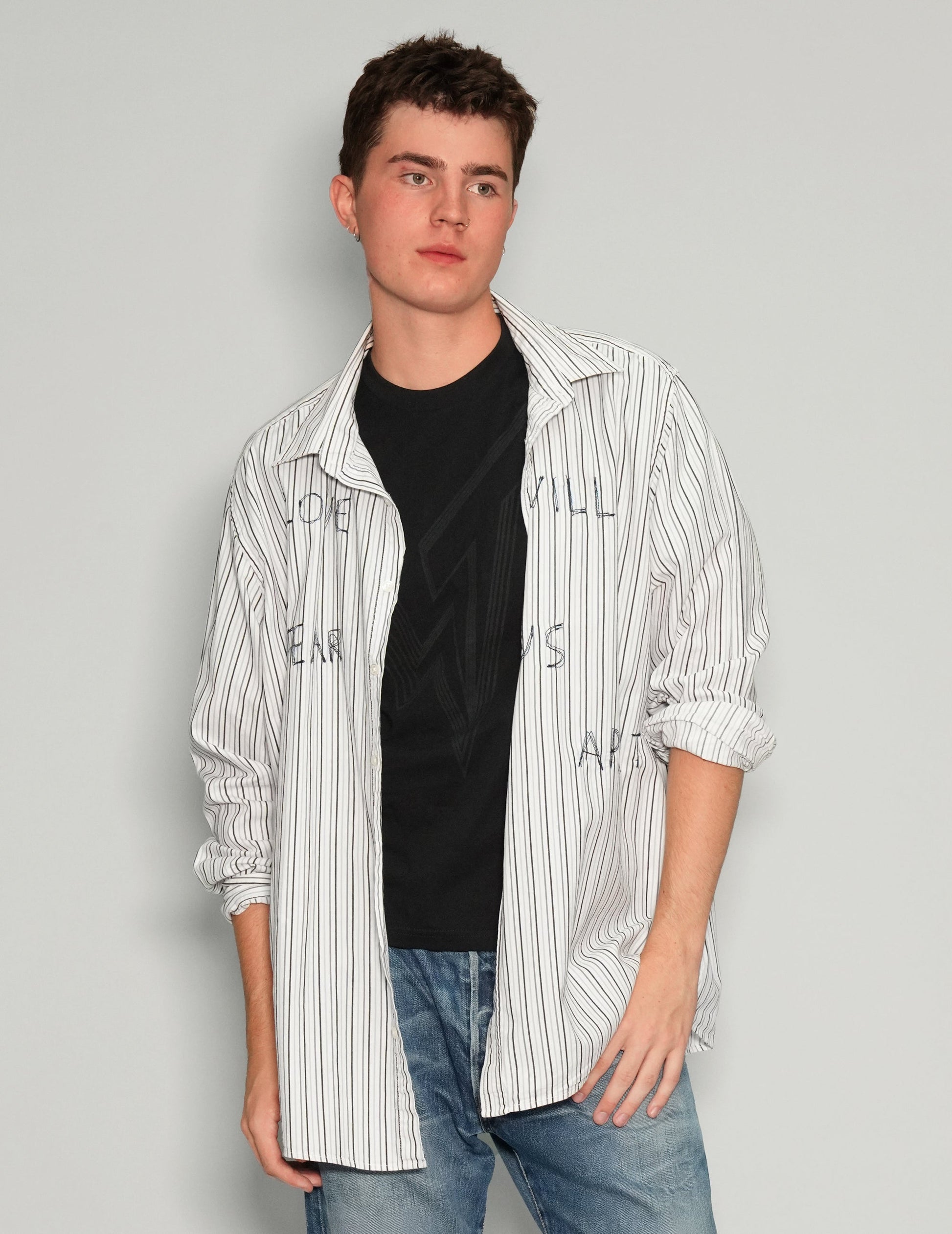Love Will Tear Us Apart Dark Striped Shirt