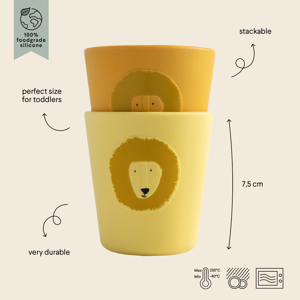 A Fun Colorful Duo of Animal Friend Cups for Kids - Durable & Stackable Silicone Drinkware by Trixie Baby at www.brixbailey.com