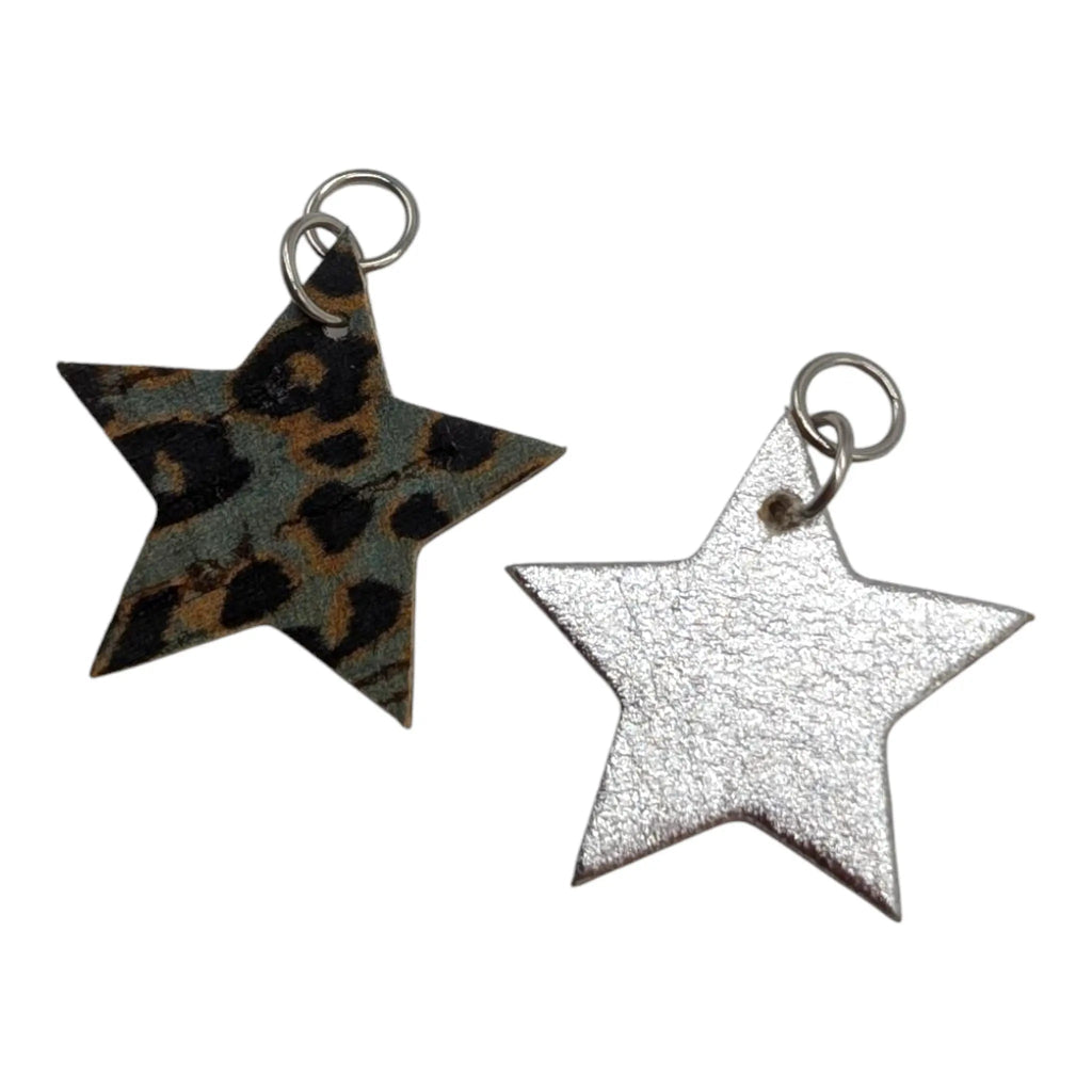 Silver and Grey Leopard Mini Star Cork Charms