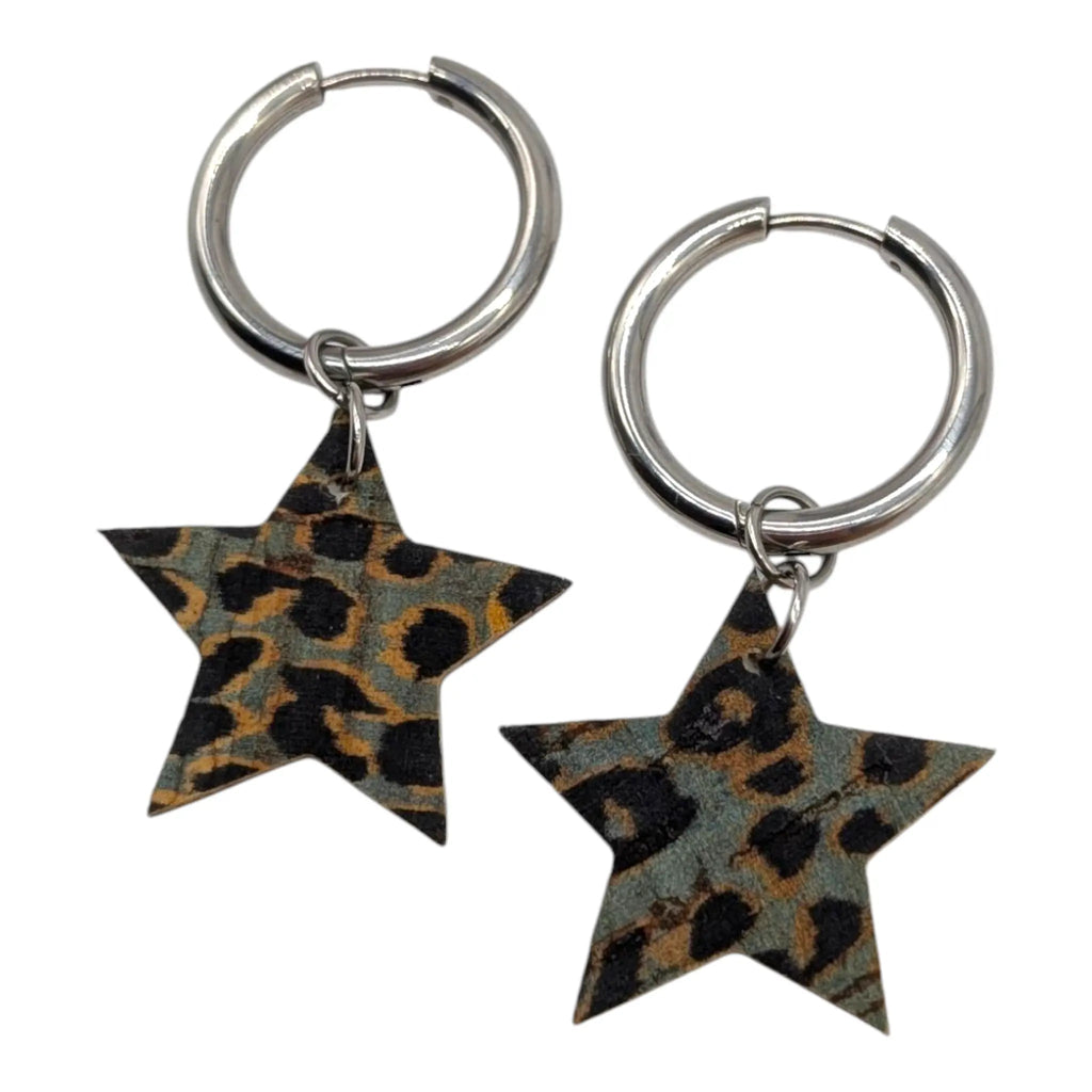 Silver and Grey Leopard Mini Star Cork Charms