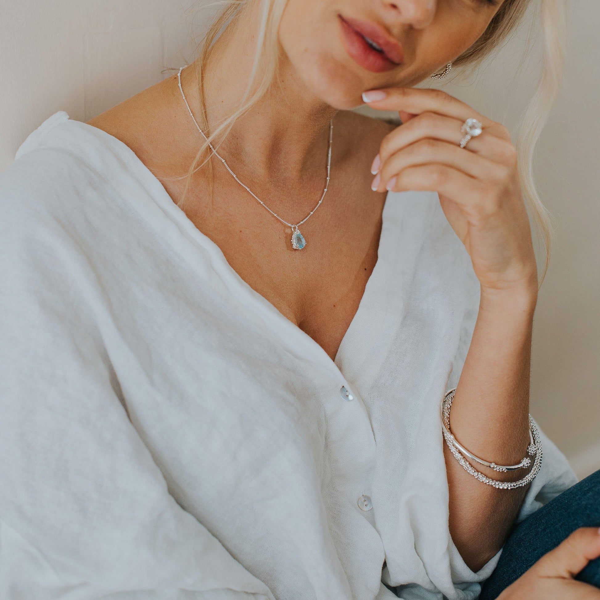 Silver Blue Topaz Necklace Aurelia