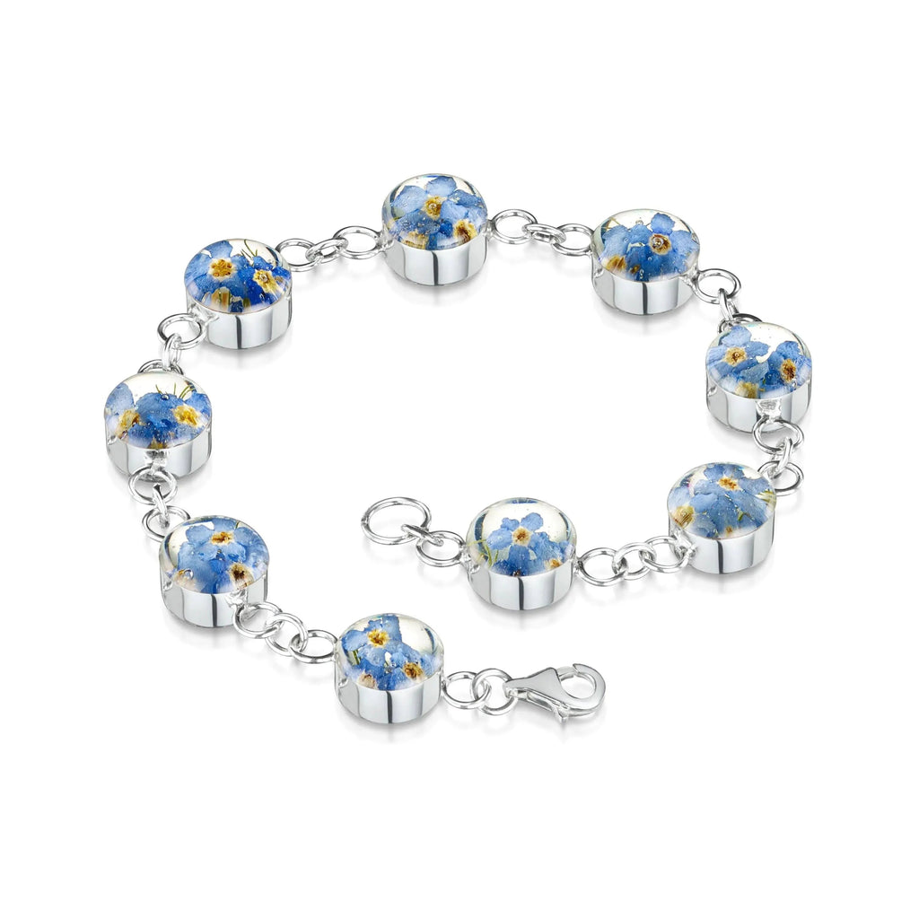 Silver Bracelet with Real Forget-Me-Not Flowers