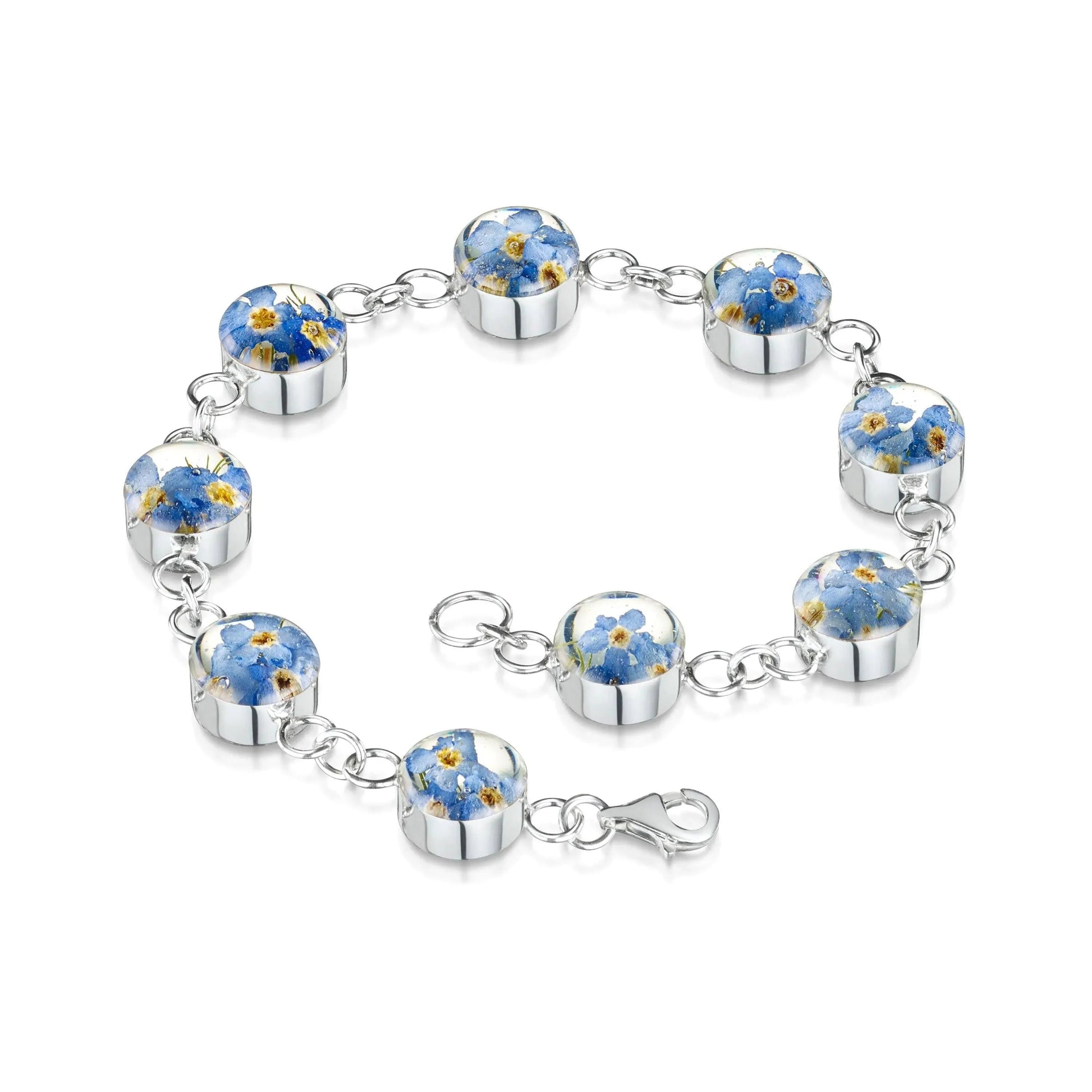 Silver Bracelet with Real Forget-Me-Not Flowers