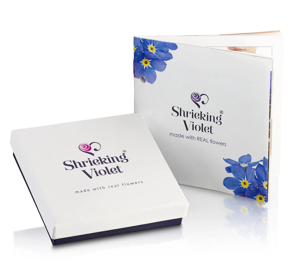 Sterling Silver Heart Link Bracelet with Real Forget Me Nots Purple Verbena and Miniature Roses