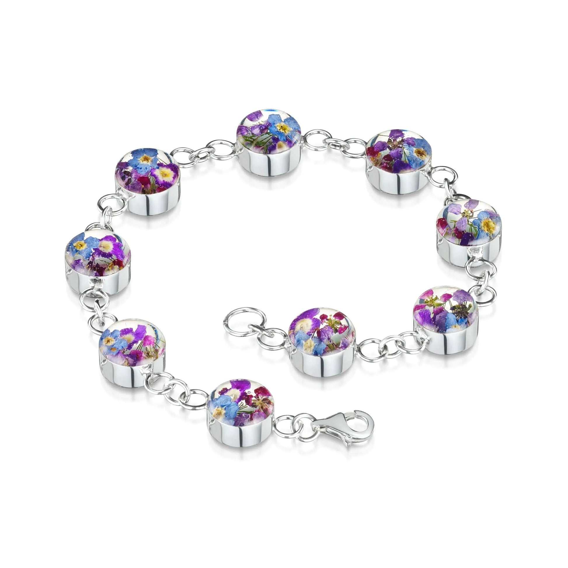 Sterling Silver Bracelet with Real Preserved Flowers