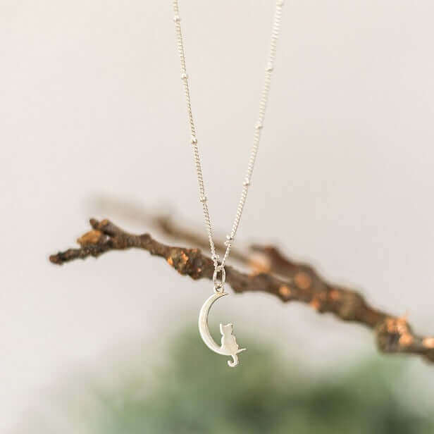 Silver Cat Moon Necklace