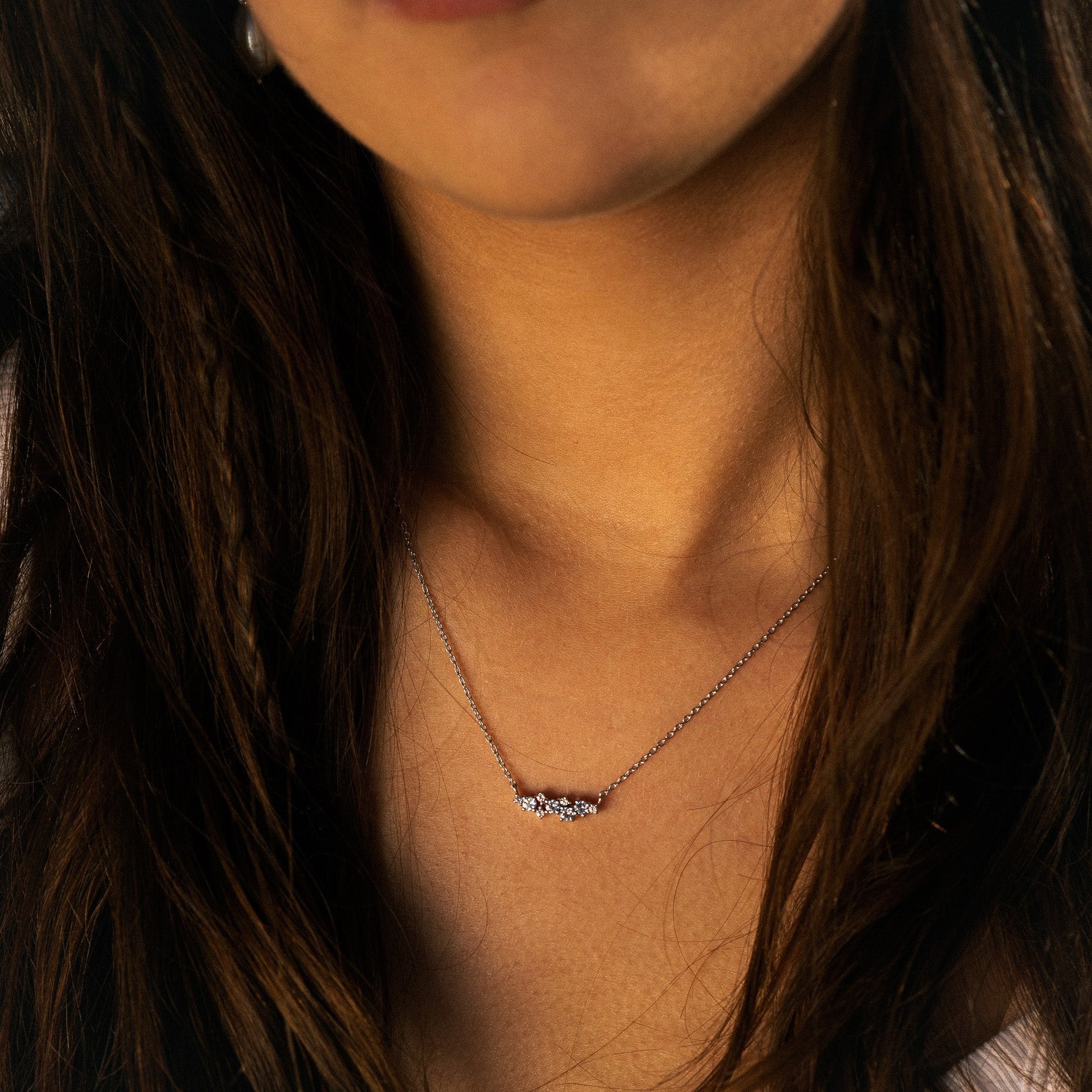 Silver Cluster Gemstone Necklace Elara