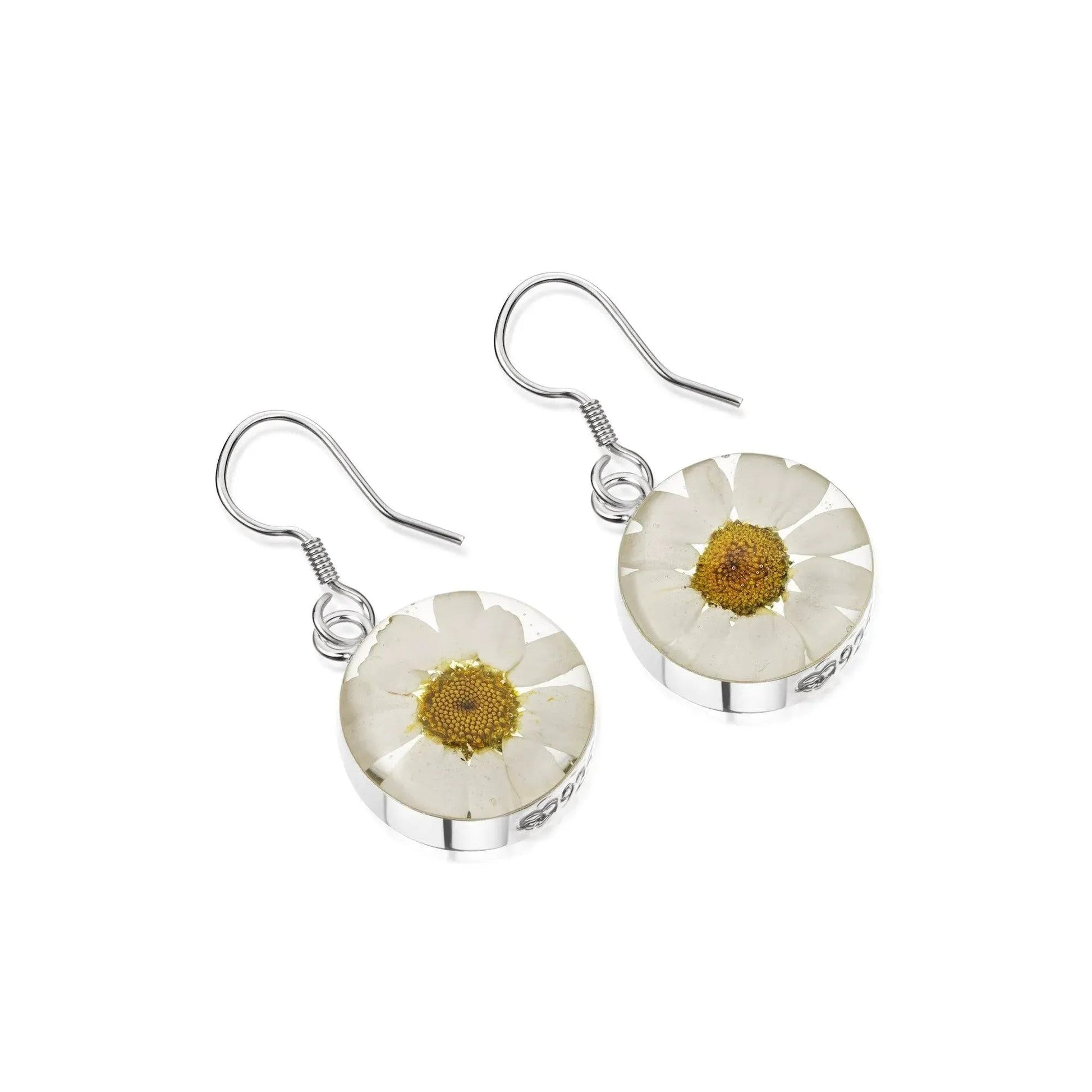 Real Daisy Drop Earrings in Sterling Silver