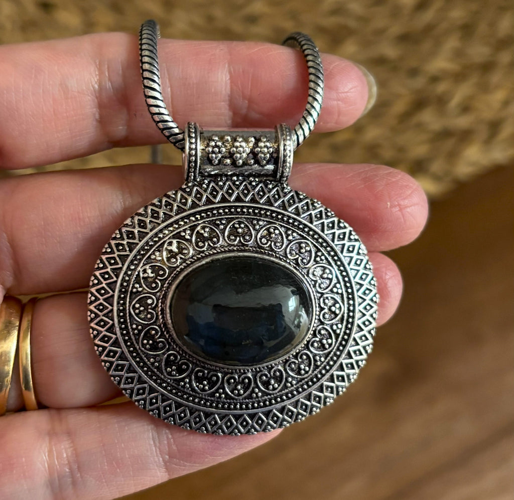 Turquoise and Labradorite Heart Pendants