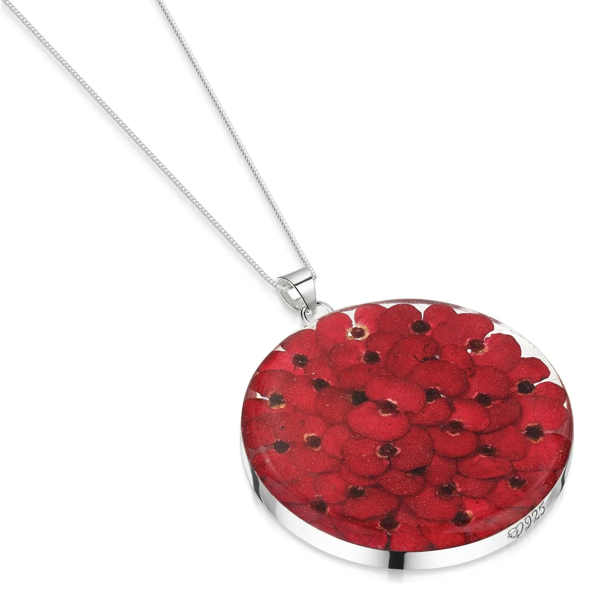 Real Poppy Flower Sterling Silver Pendant Necklace