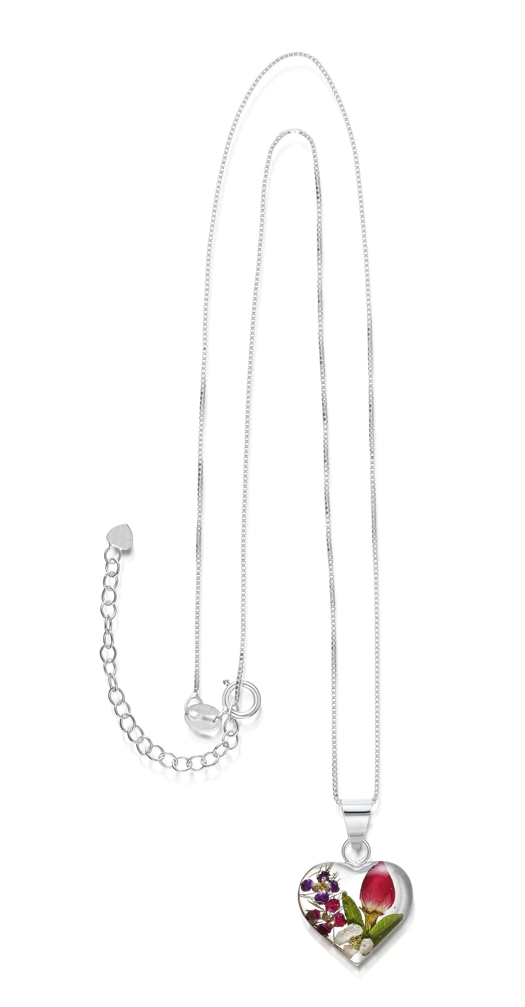 Sterling Silver Floral Heart Necklace with Real Flowers