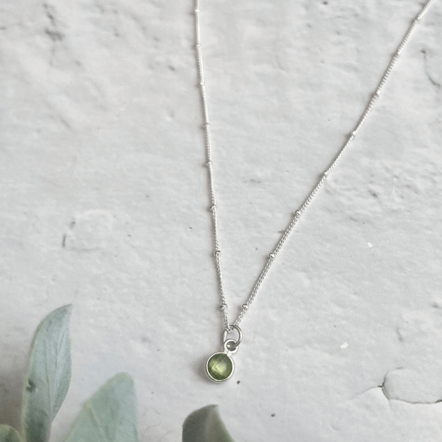 Silver Peridot August Birthstone Necklace