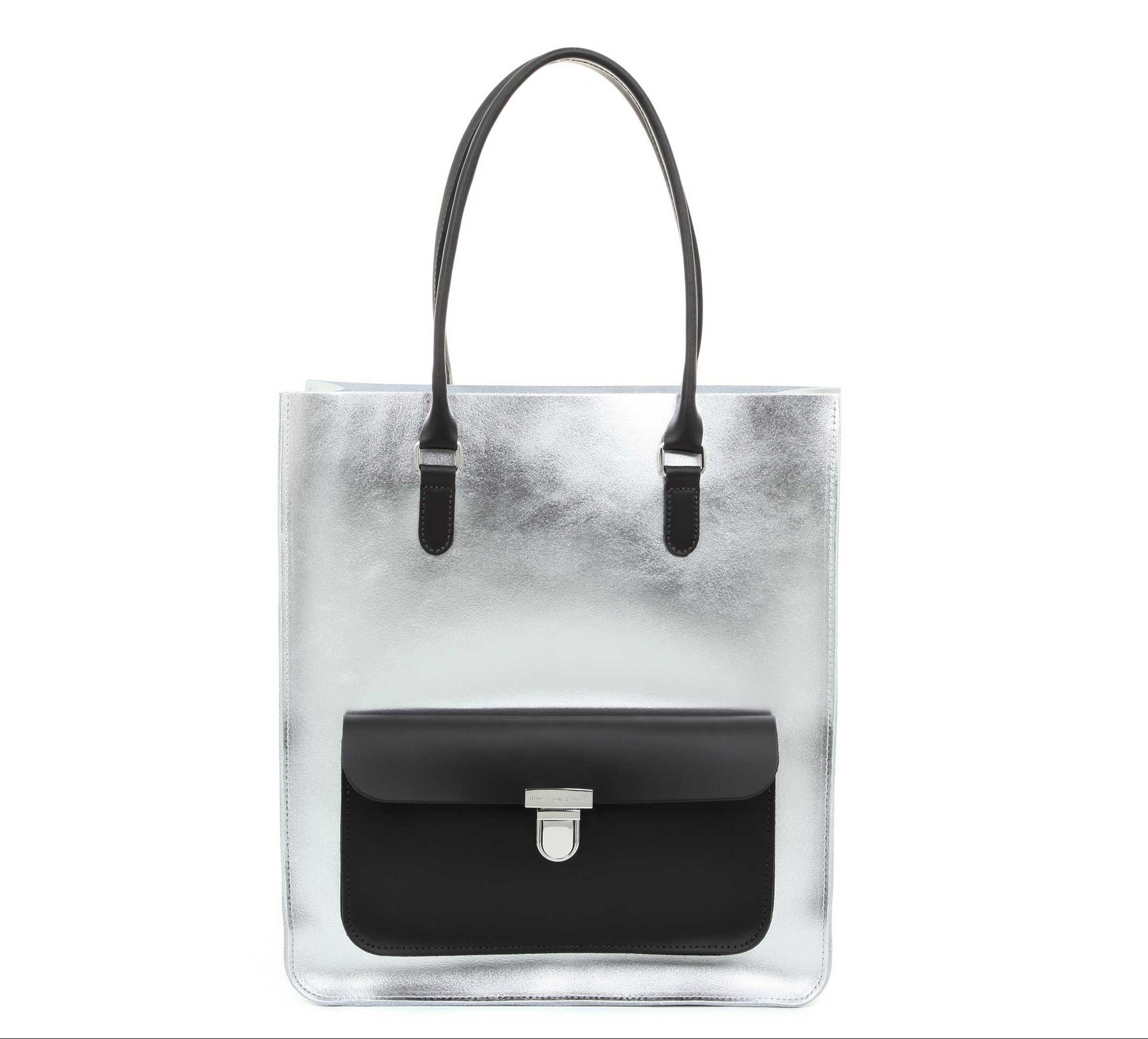 Silver Metallic Leather Tote Bag with Handles