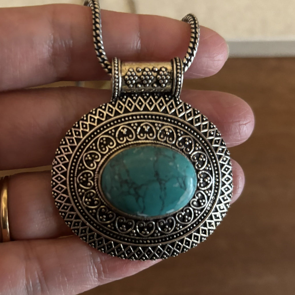 Turquoise and Labradorite Heart Pendants