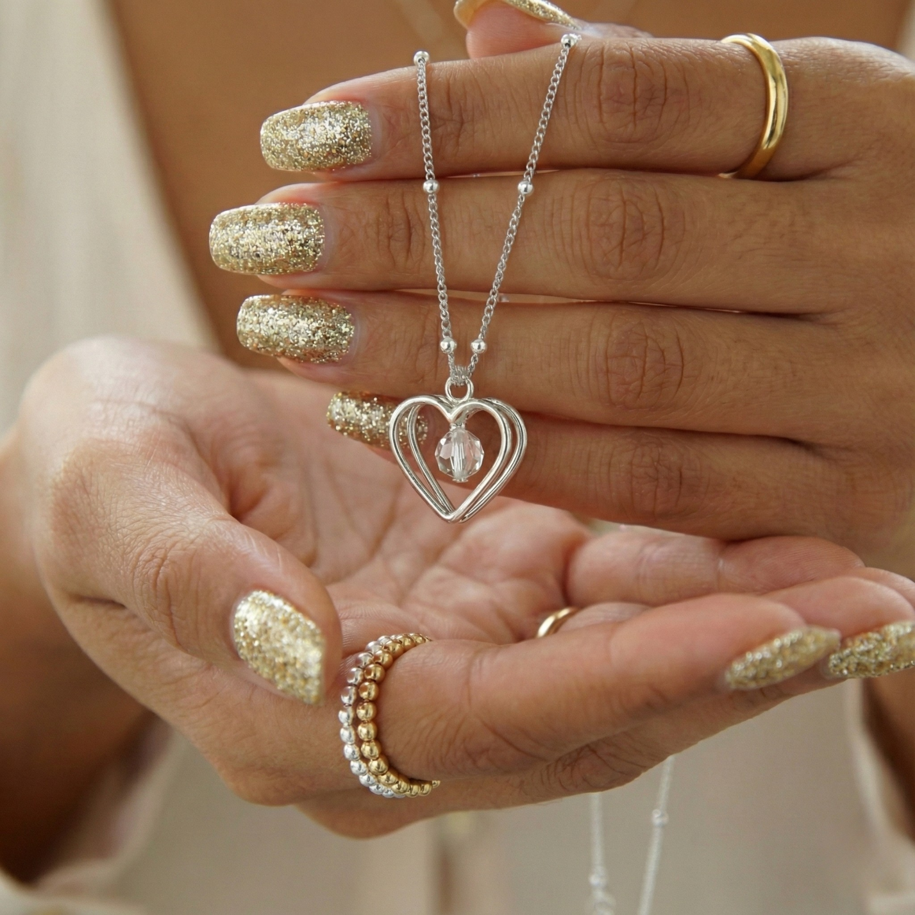 Crystal Heart Necklace in Sterling Silver