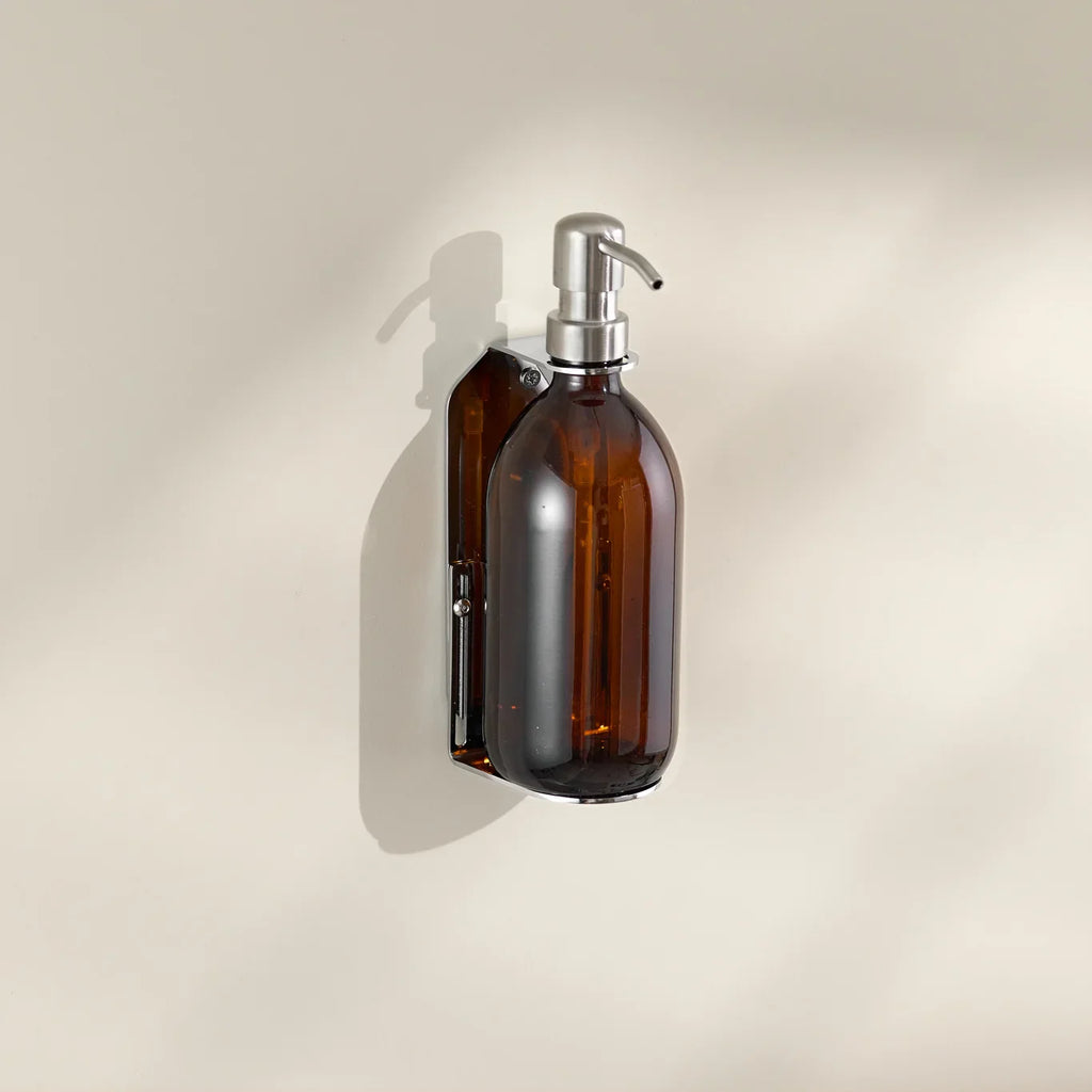 Chrome Wall Mounted Soap Dispenser with Refillable Glass Bottle