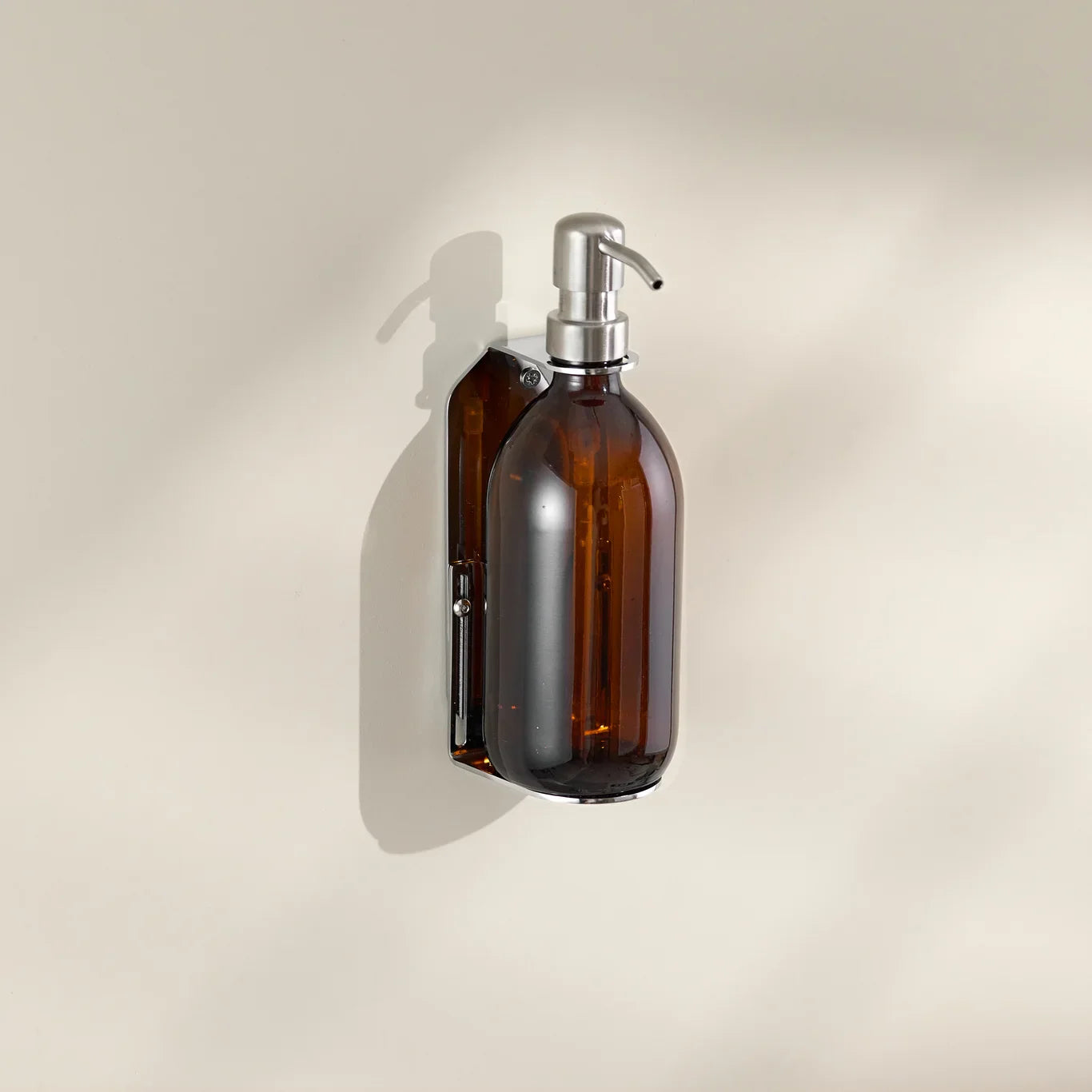 Chrome Wall Mounted Soap Dispenser with Refillable Glass Bottle