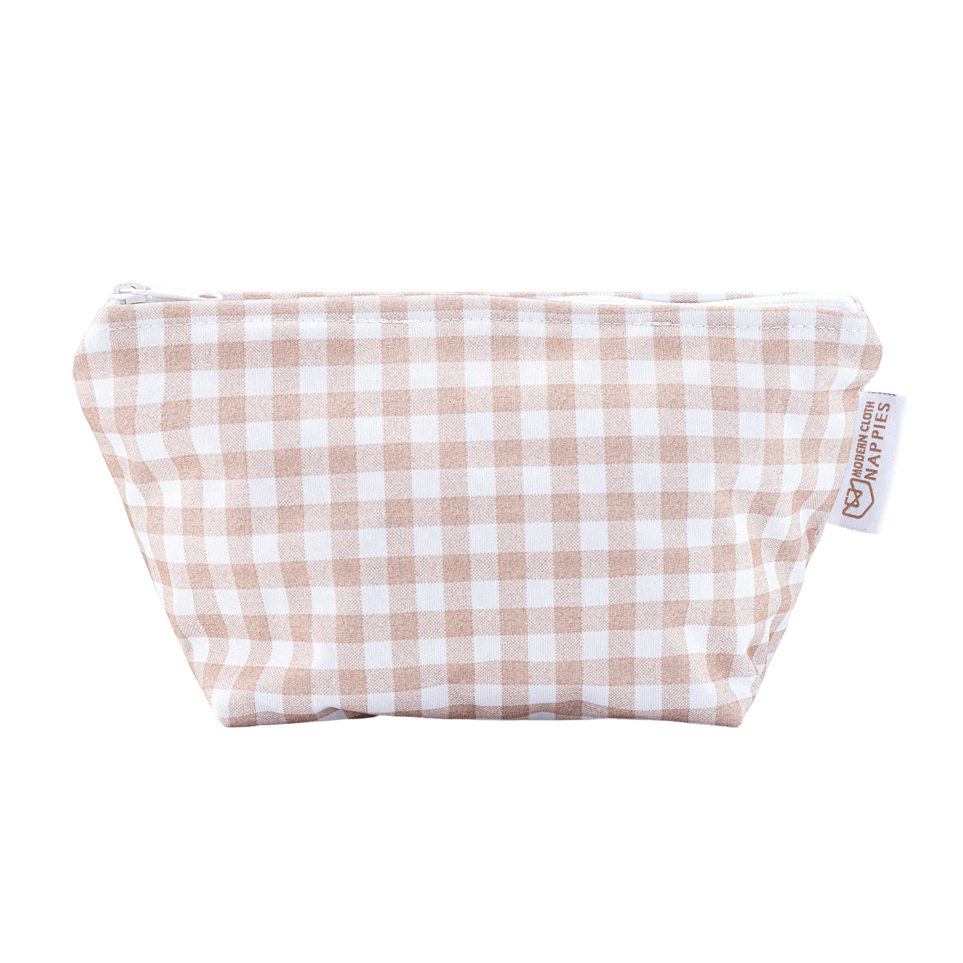 Small Reusable Cloth Wipe and Sanitary Bag in Gingham Taupe