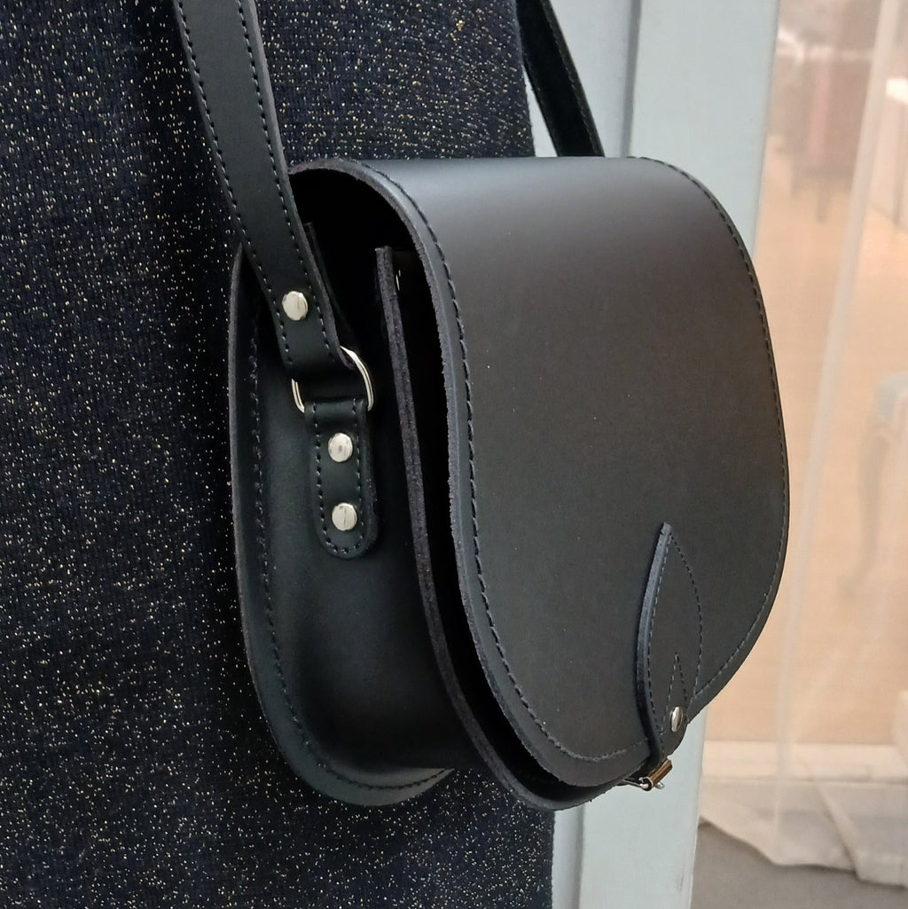 Handmade Leather Saddle Bag in Black