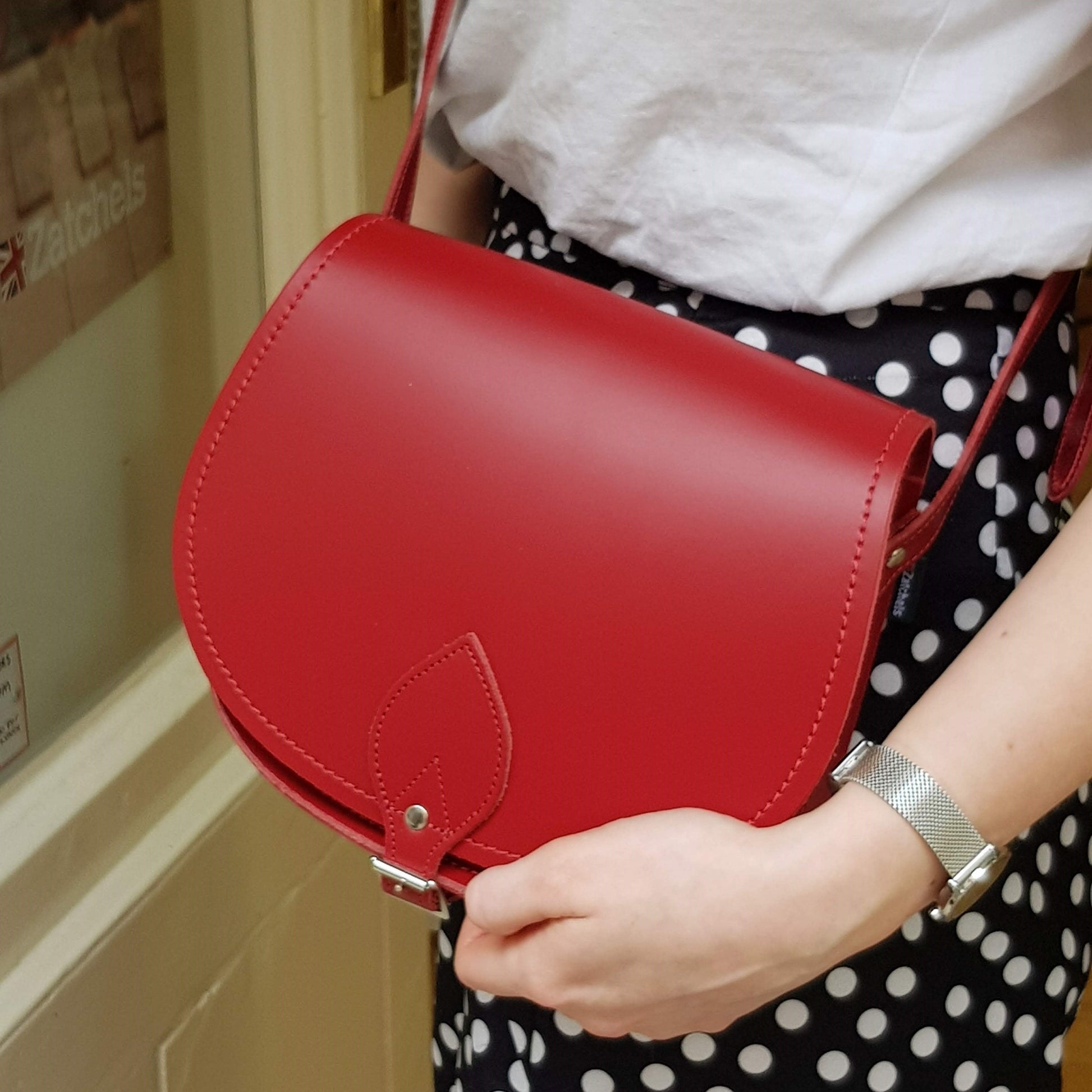 Red Leather Saddle Bag, Handmade in England