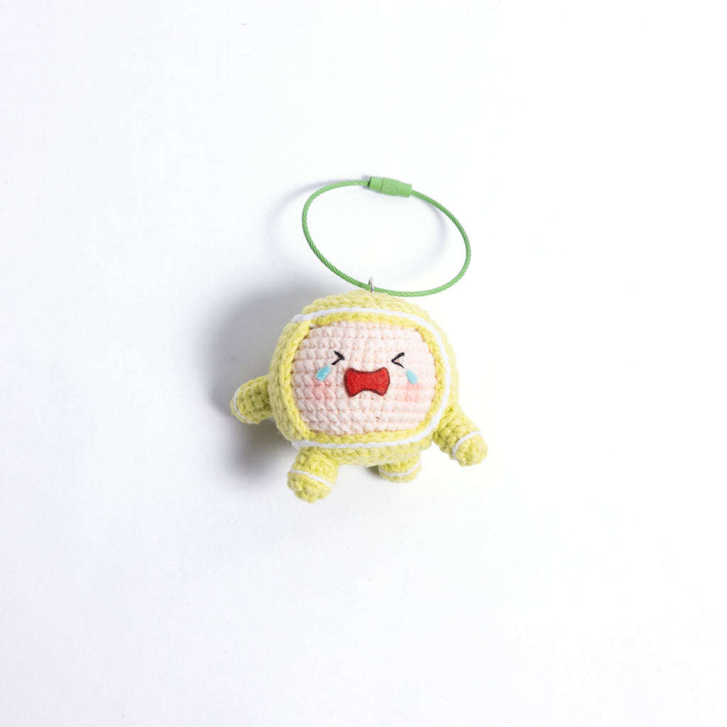 Crochet Tennis Ball Keychain with Smiling Face